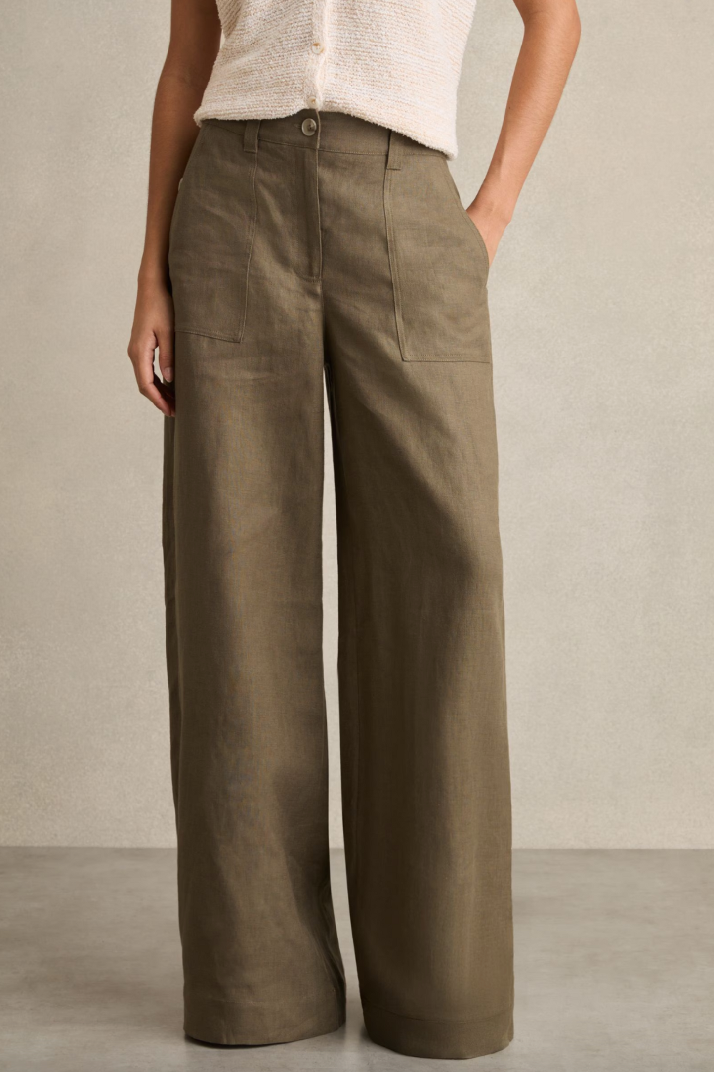 Ashby Linen-Cotton Wide-Leg Trousers in Khaki