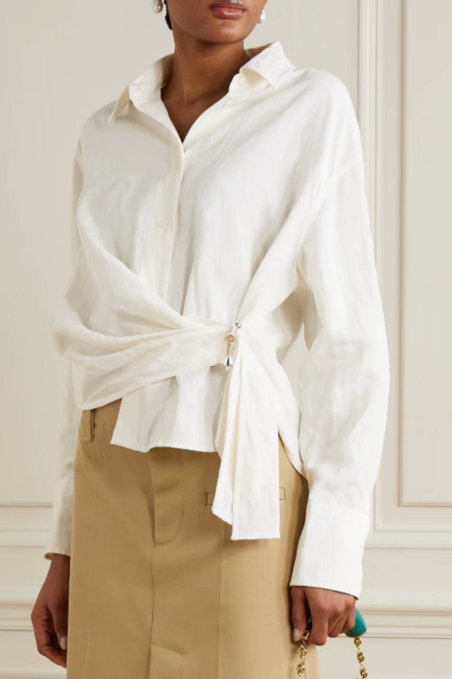 Draped Embellished Voile Shirt