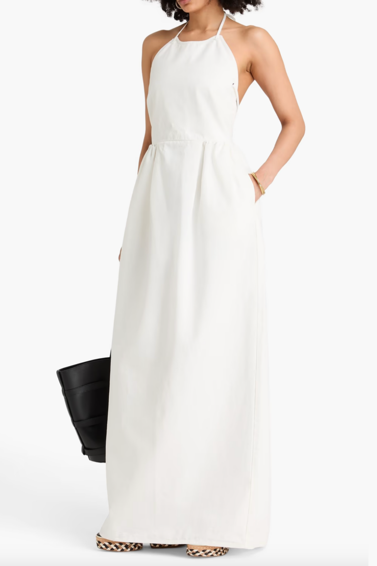 Gathered Cotton-canvas Halterneck Maxi Dress