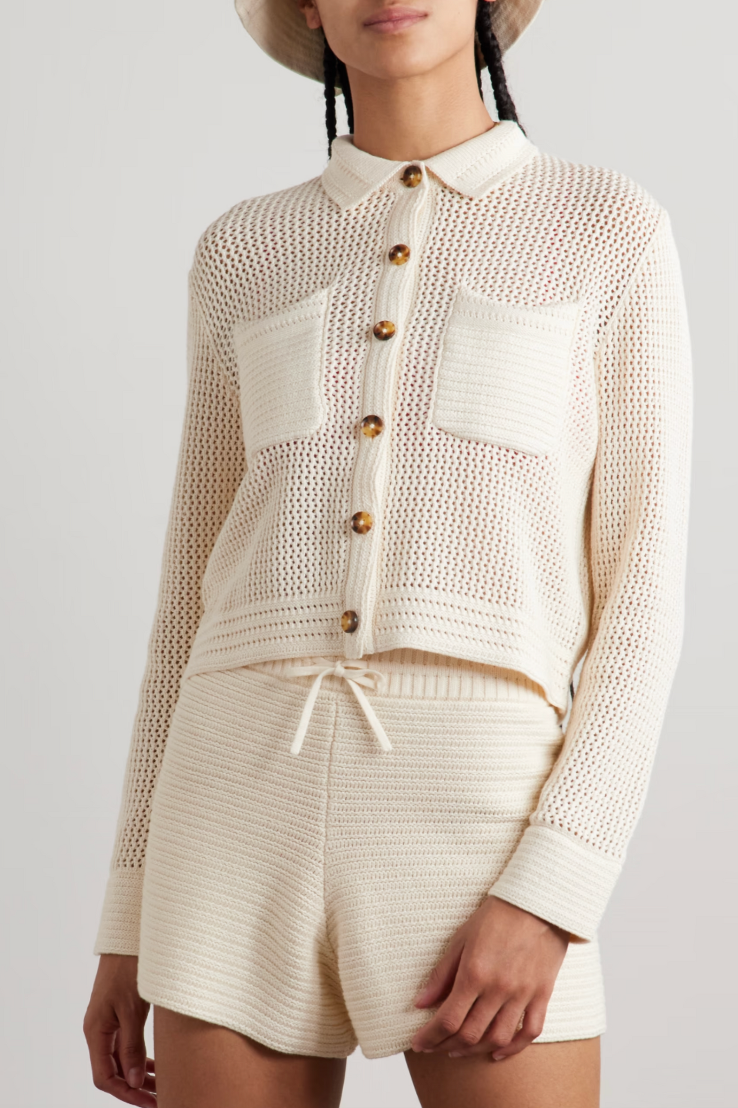 Jane Crocheted Cotton-blend Shirt and Shorts