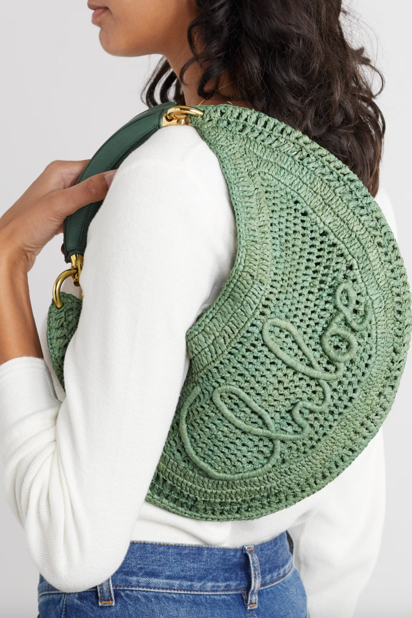 Summer Banana Leather-trimmed Embroidered Raffia Tote