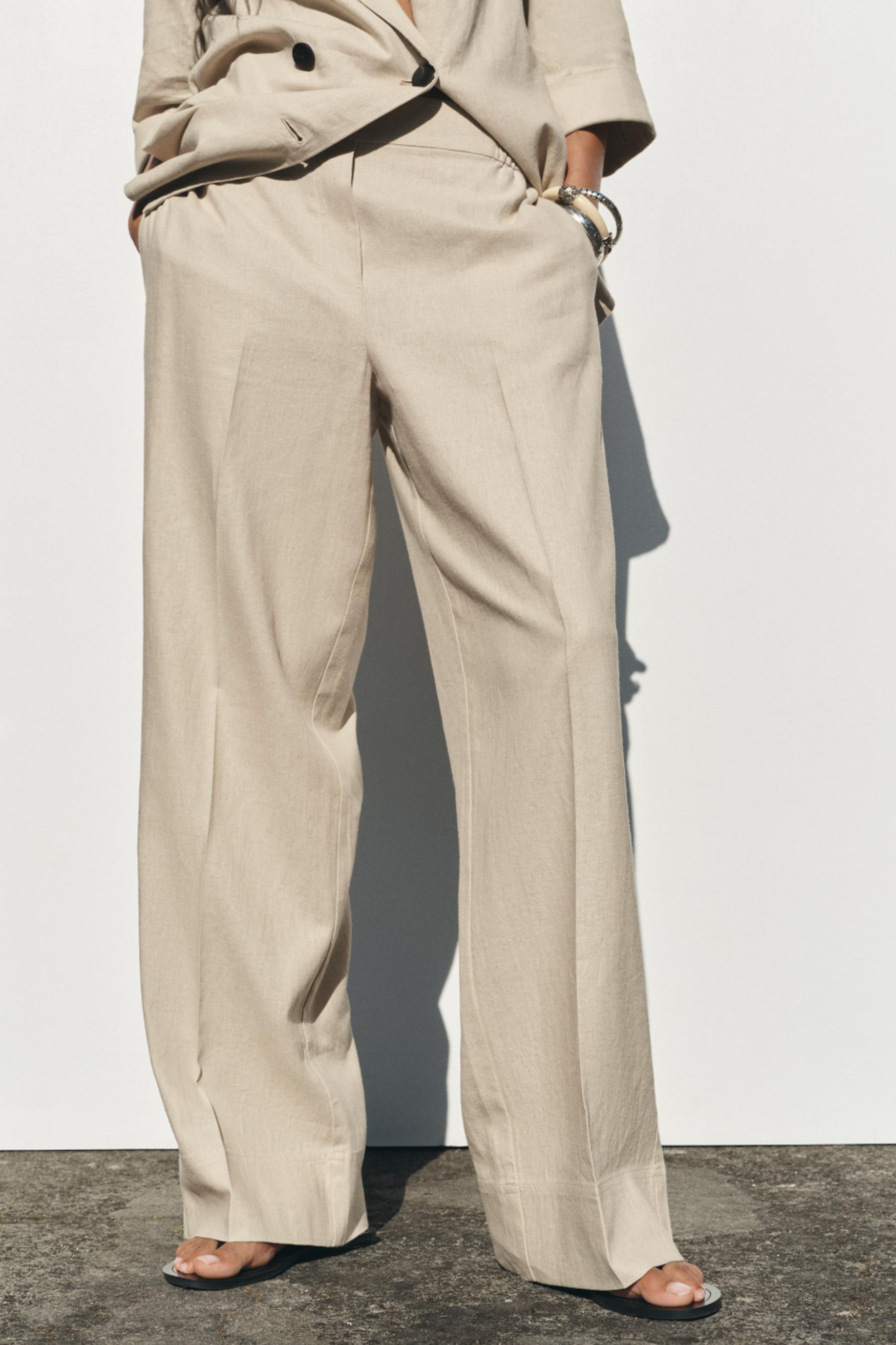 Wide-Leg Linen-Blend Trousers