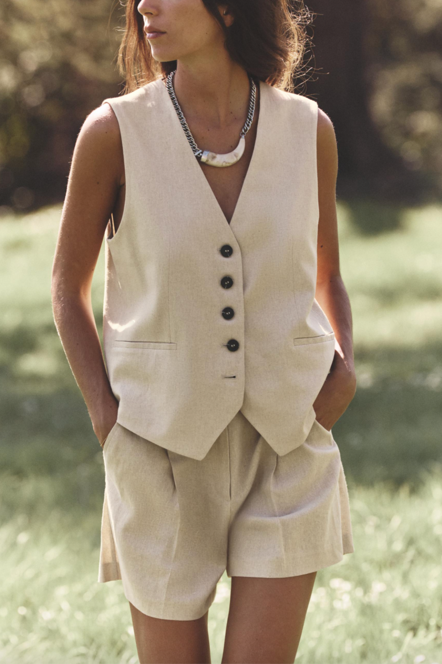 Linen Blend Tailored Waistcoat