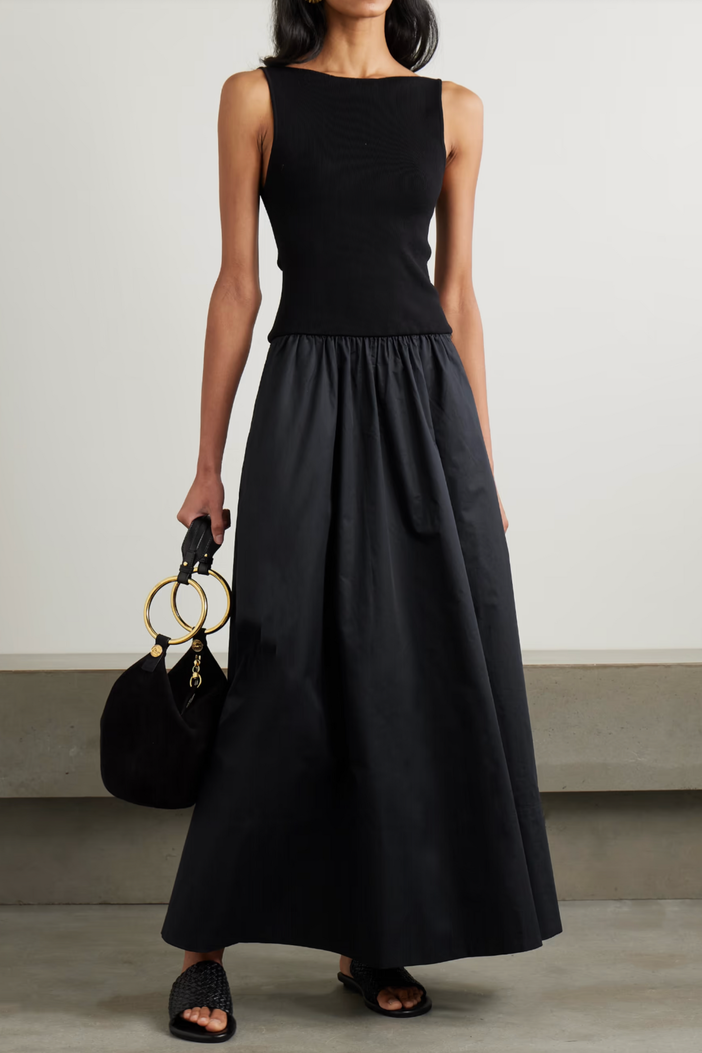 Open-Back Jersey and Cotton-Poplin Maxi Dress