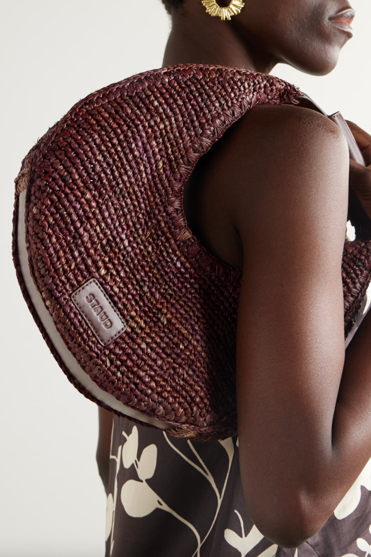 Moon Leather-trimmed Raffia Tote