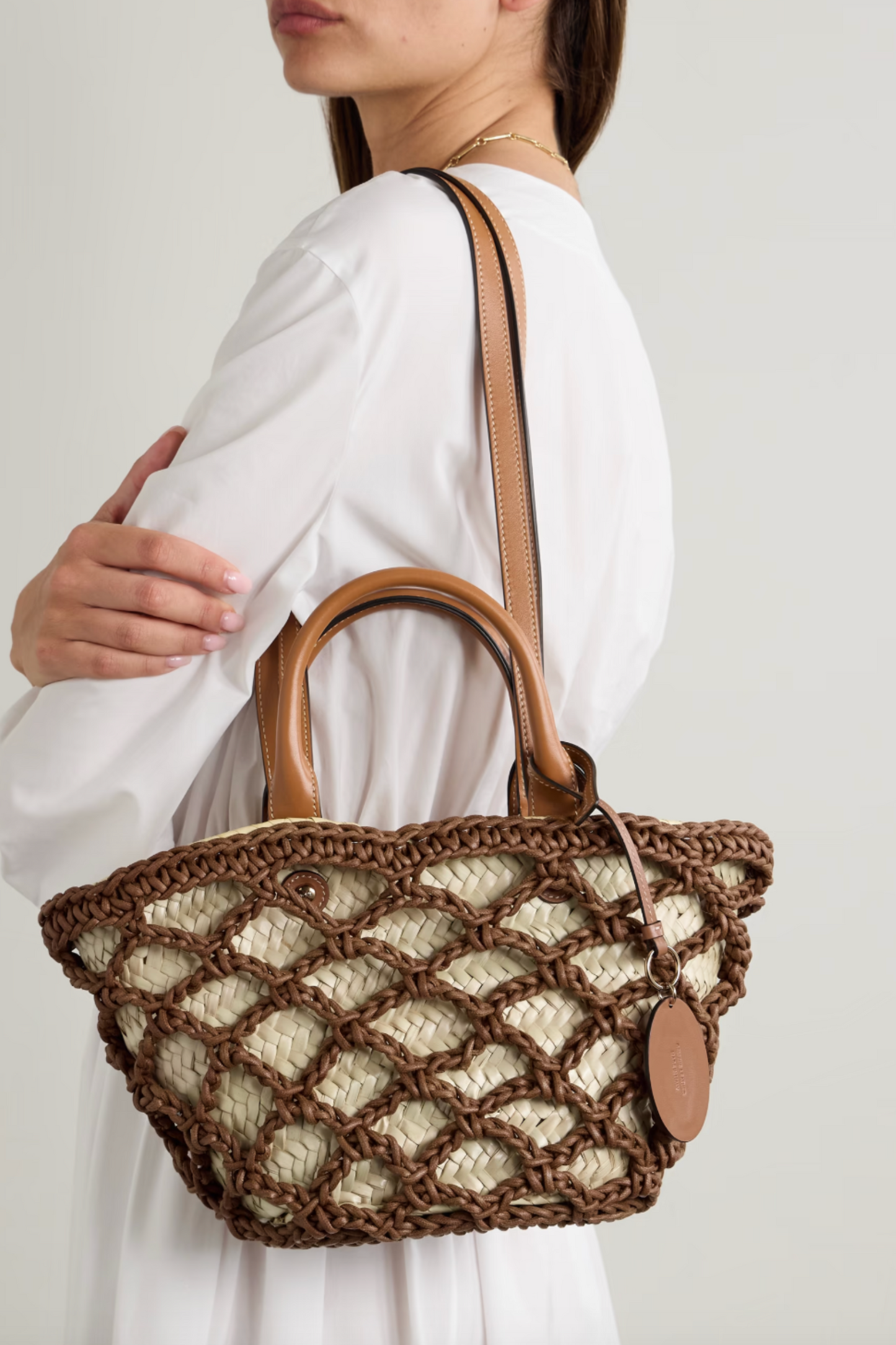 Woven Leather and Raffia Tote