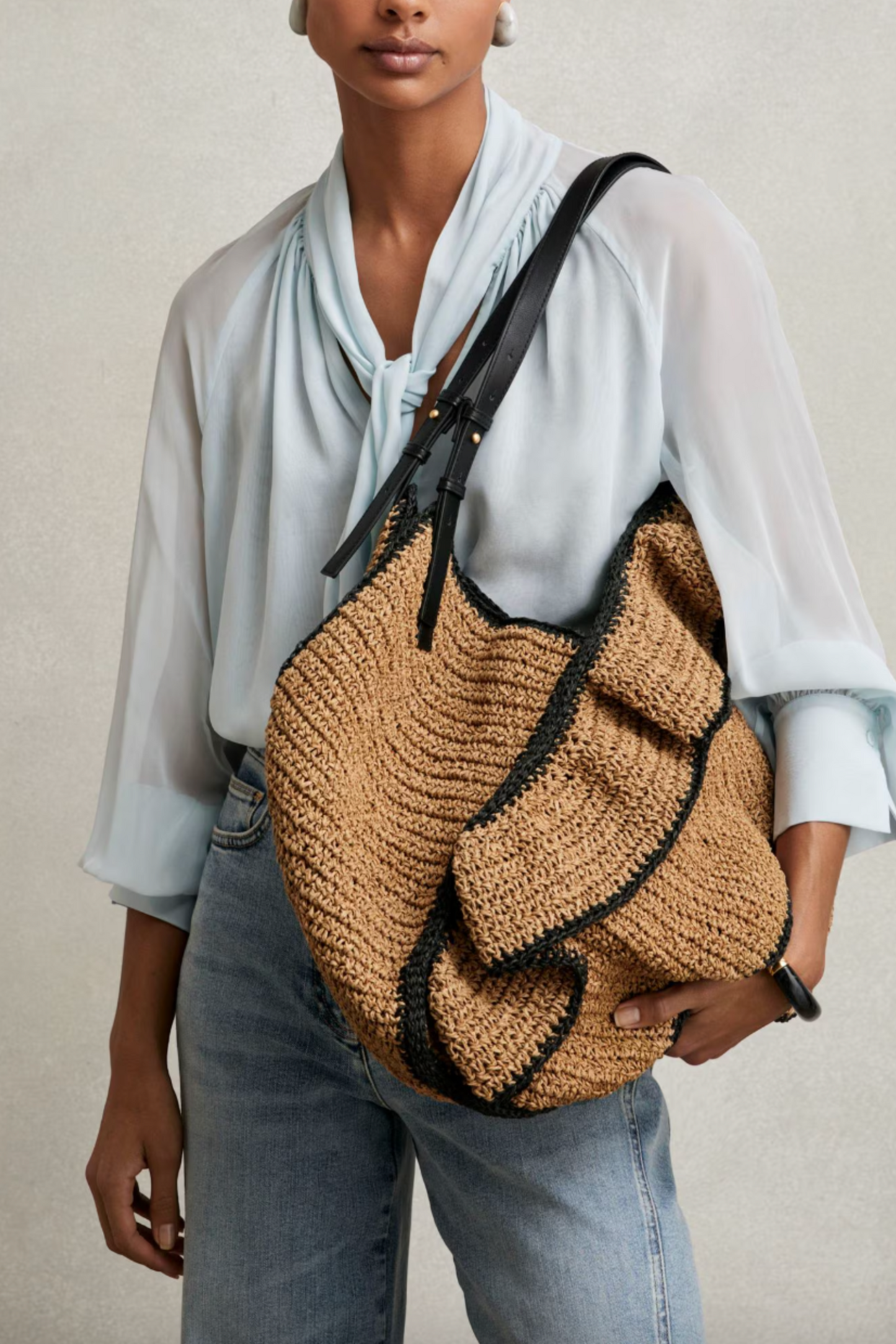 Olescha Raffia Ruffle Tote Bag in Natural