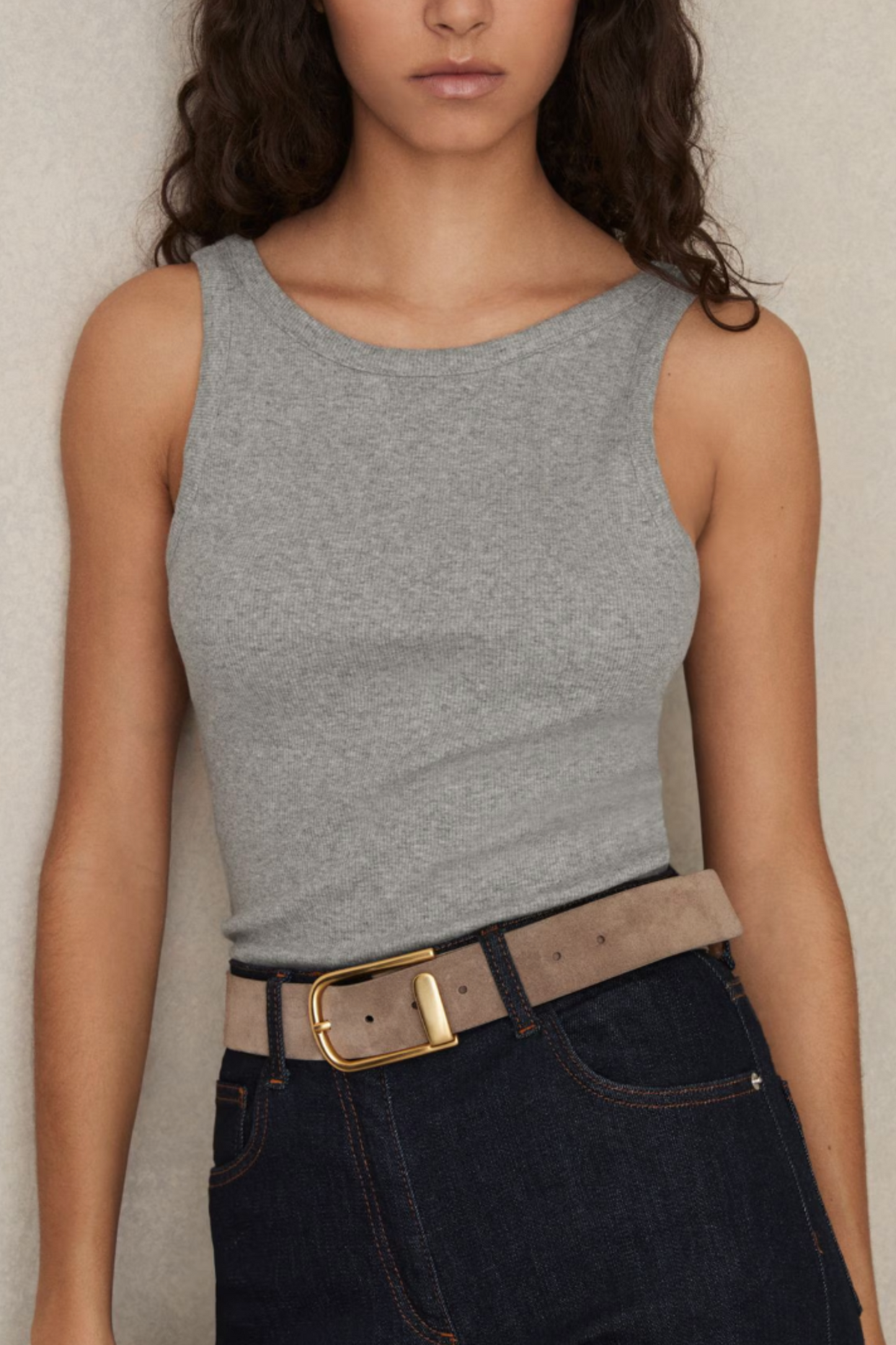 Stretch-Cotton Low-Back Vest in Grey Marl