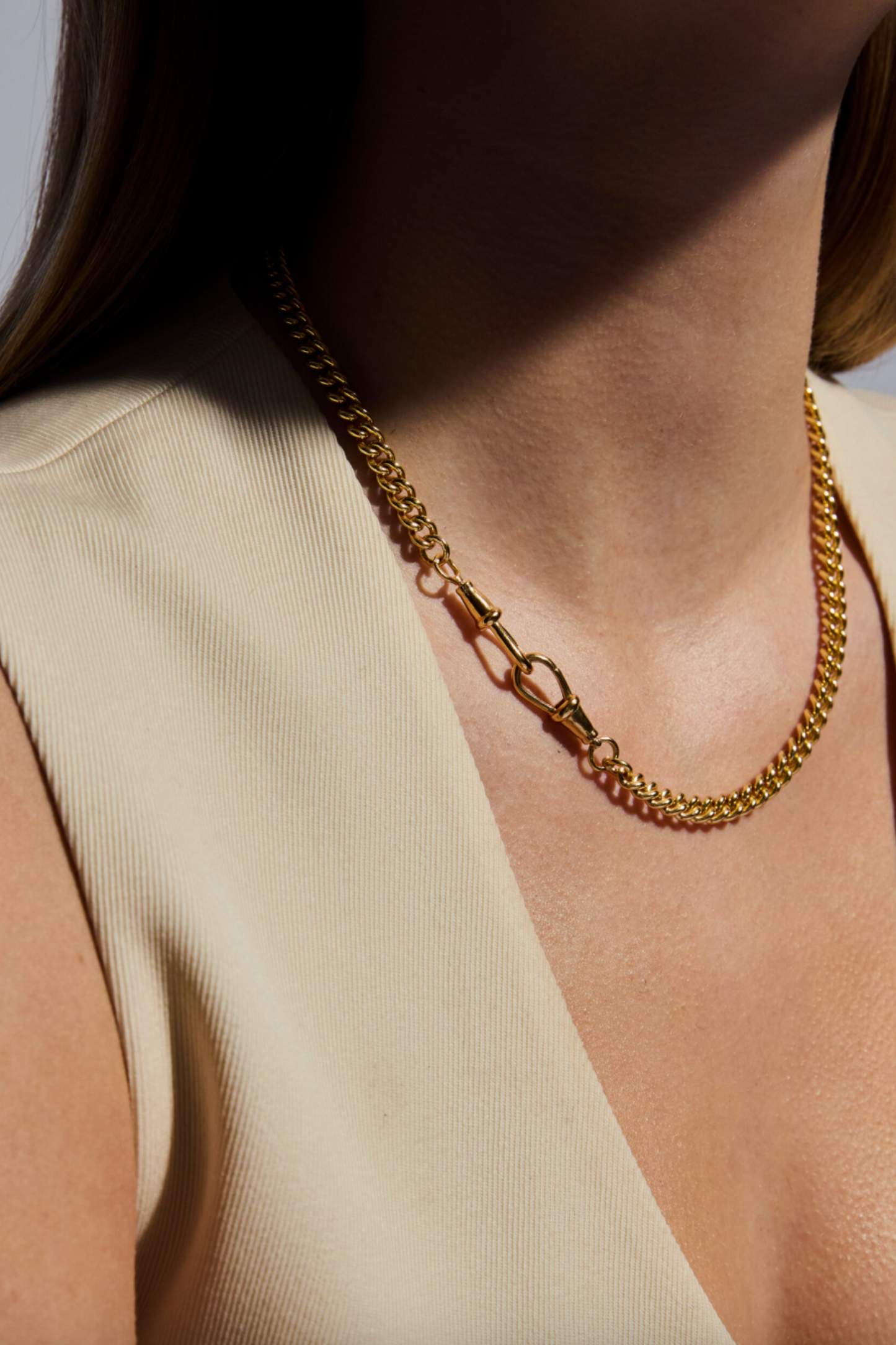 Slim Gold Curb Clipt Necklace