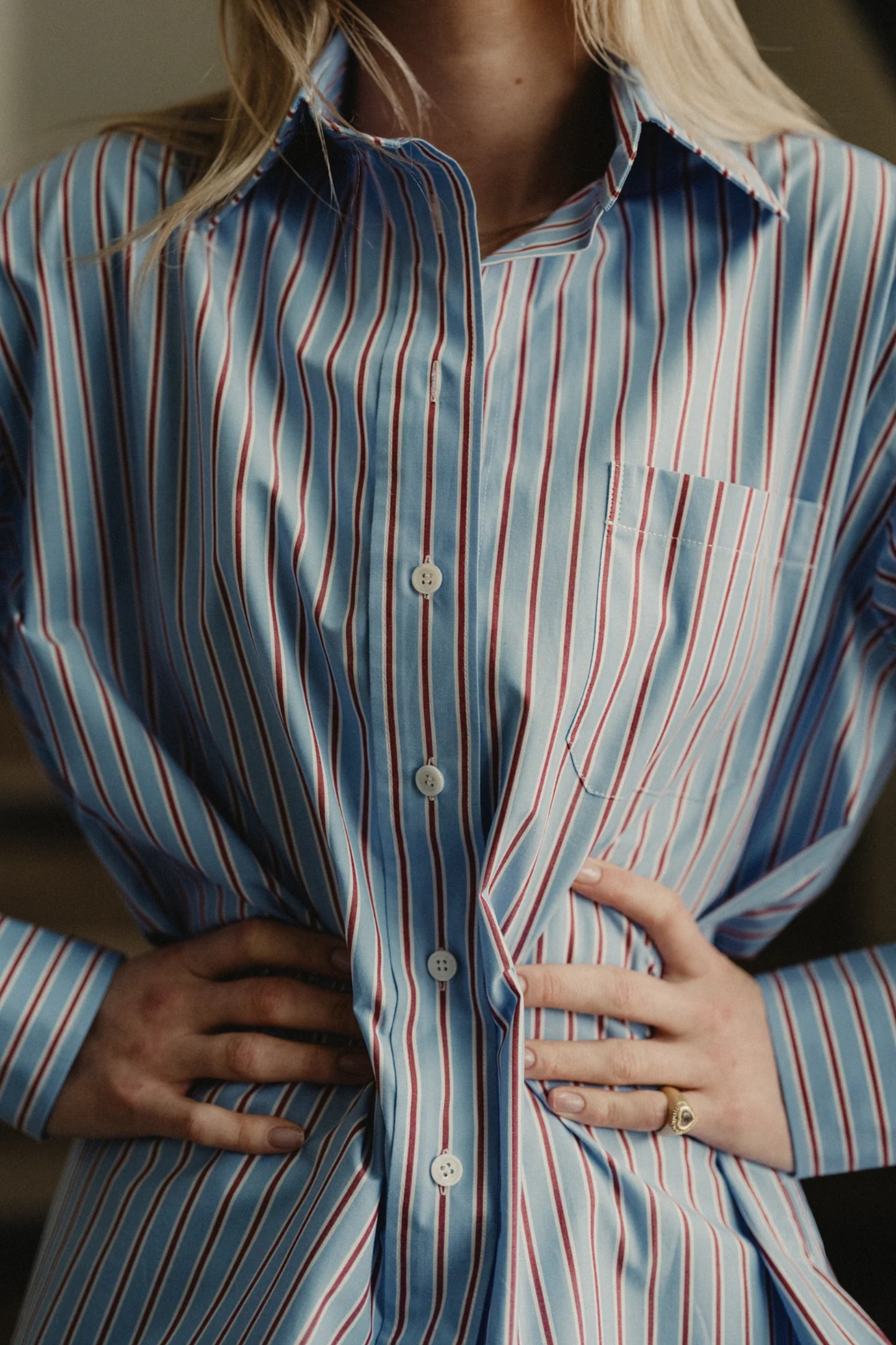 The Muse Husband Shirt in Blue Pinstripe