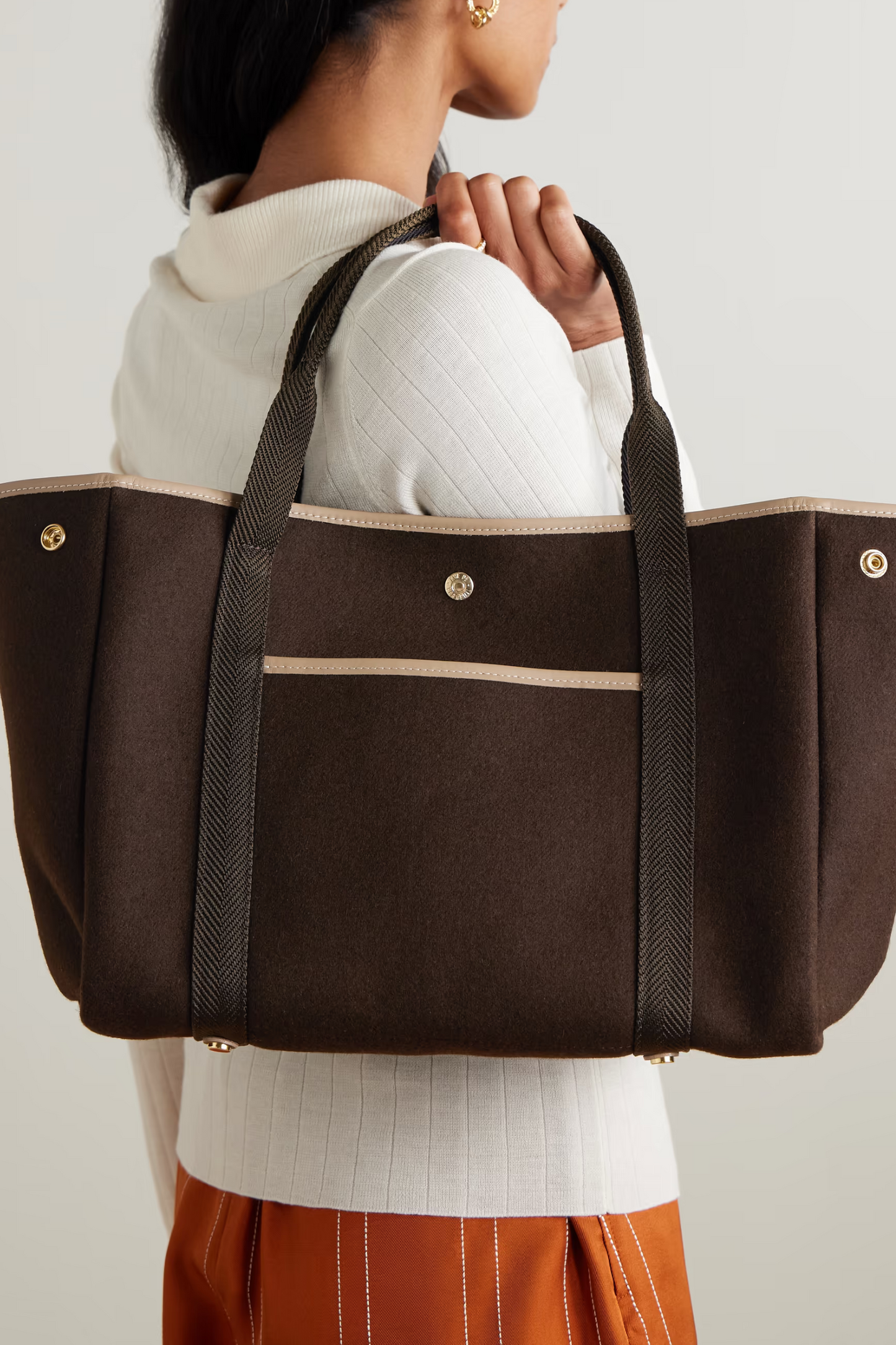 Traversée Whip Leather and Webbing-Trimmed Flannel Tote