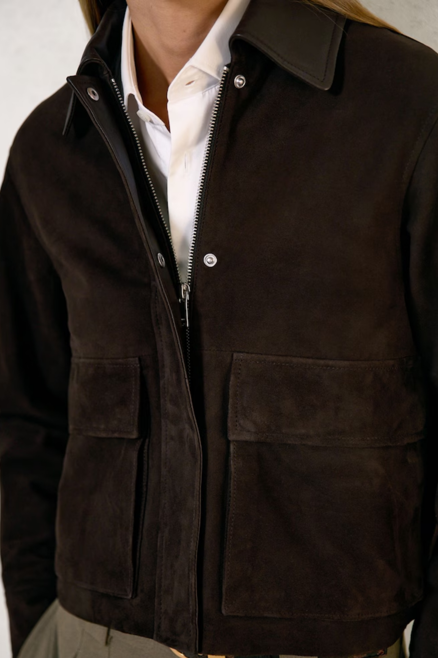 Lennox Suede Oversized Jacket in Chocolate Brown