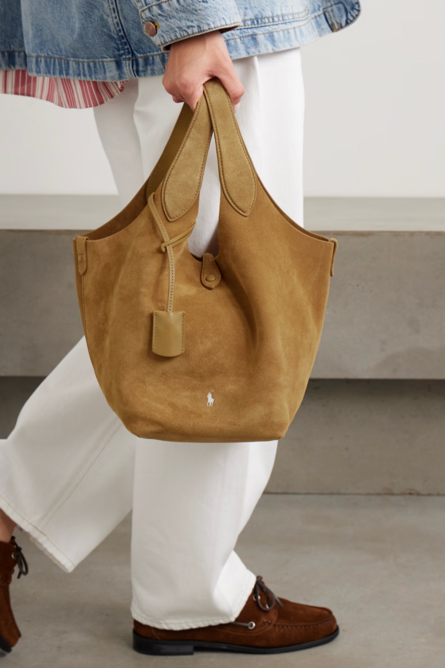 Polo Play Leather-trimmed Suede Tote