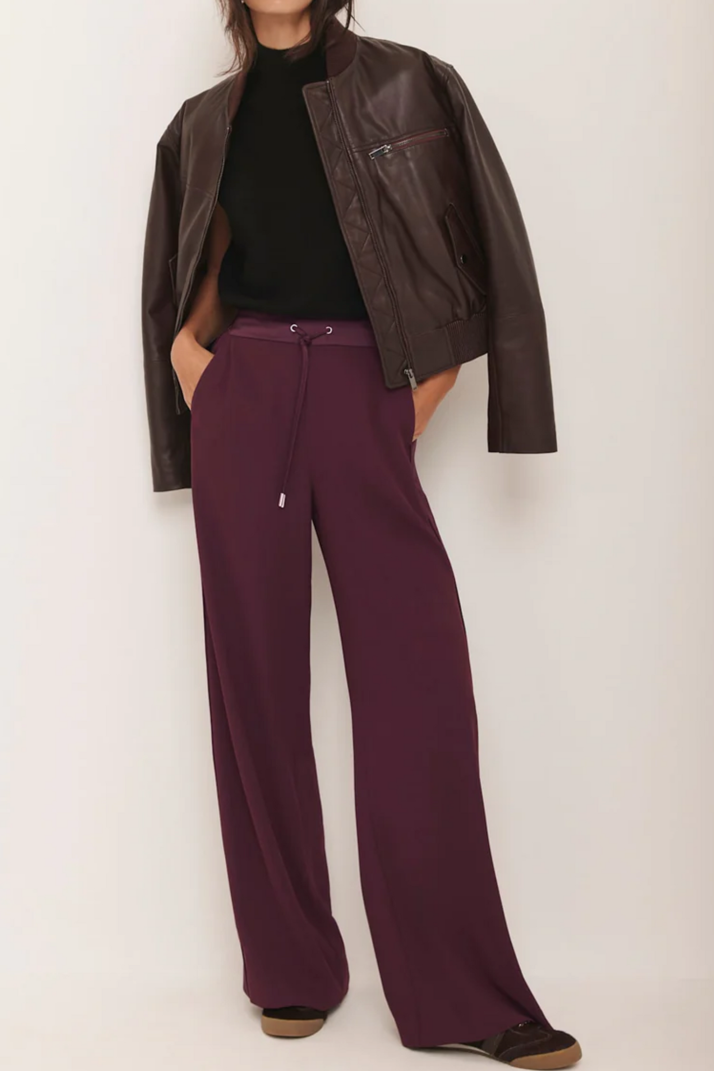 Burgundy Leather Bomber Jacket