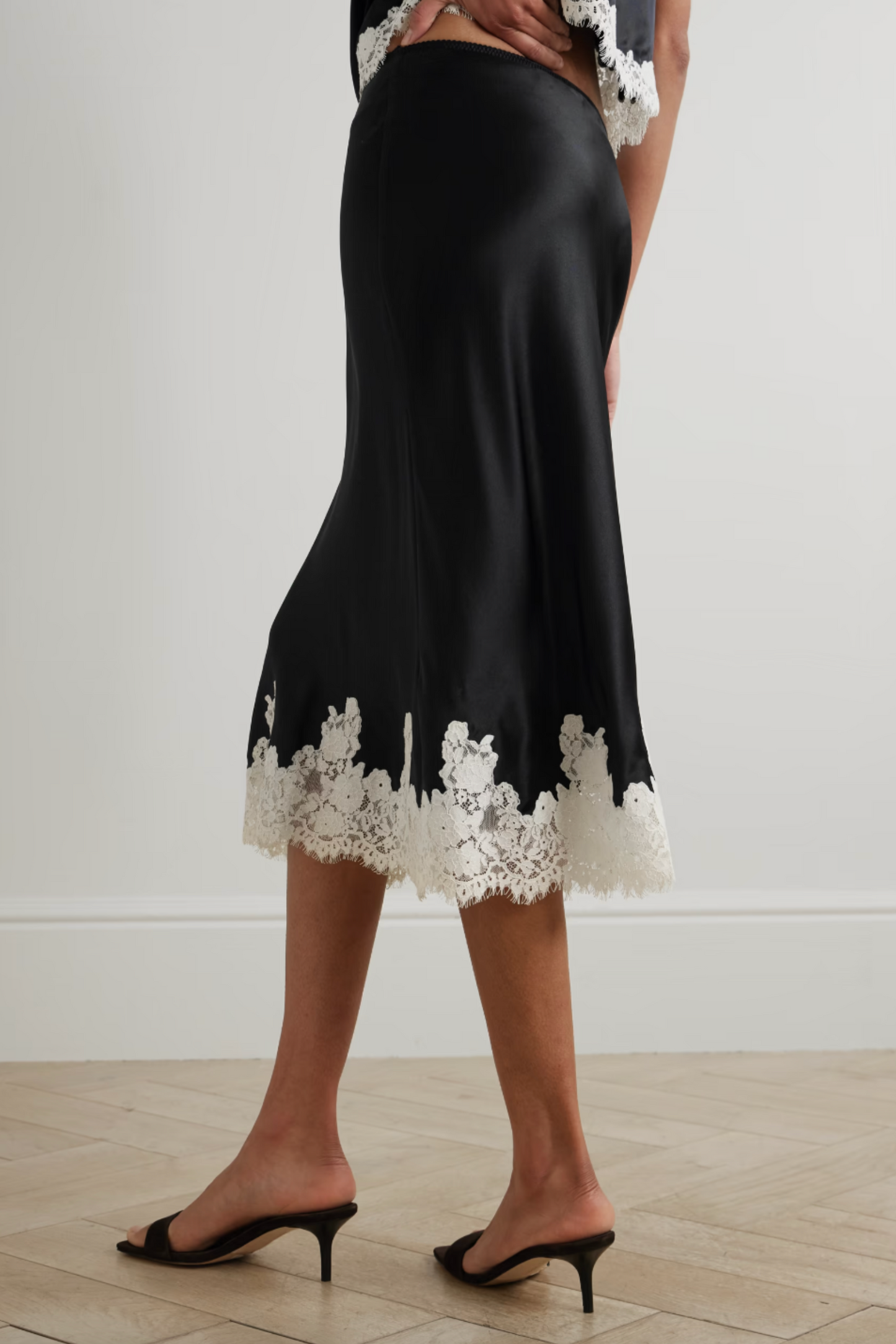 Elowena Lace-trimmed Silk Midi Skirt