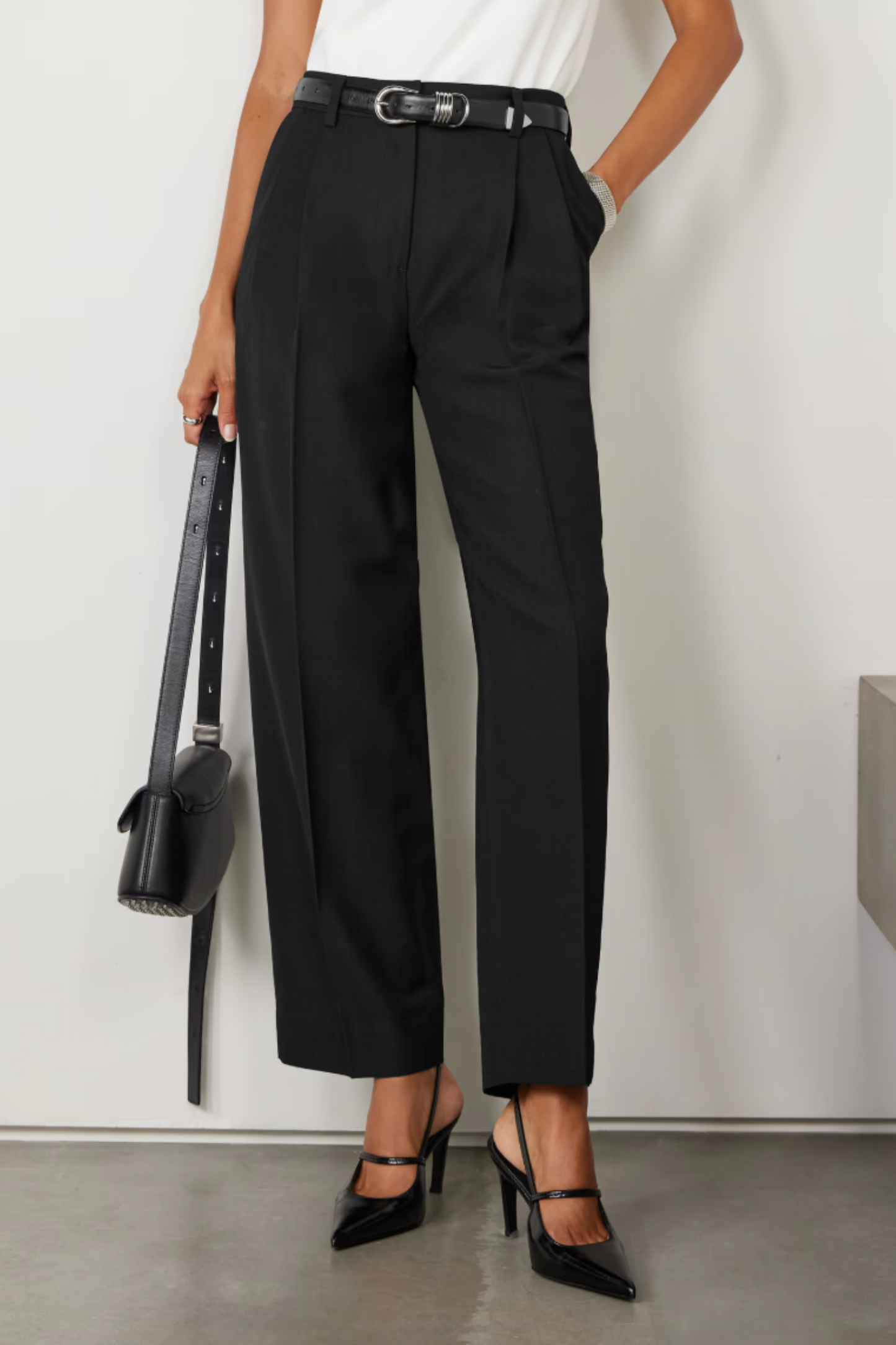 Pleated Wool Wide-leg Trousers