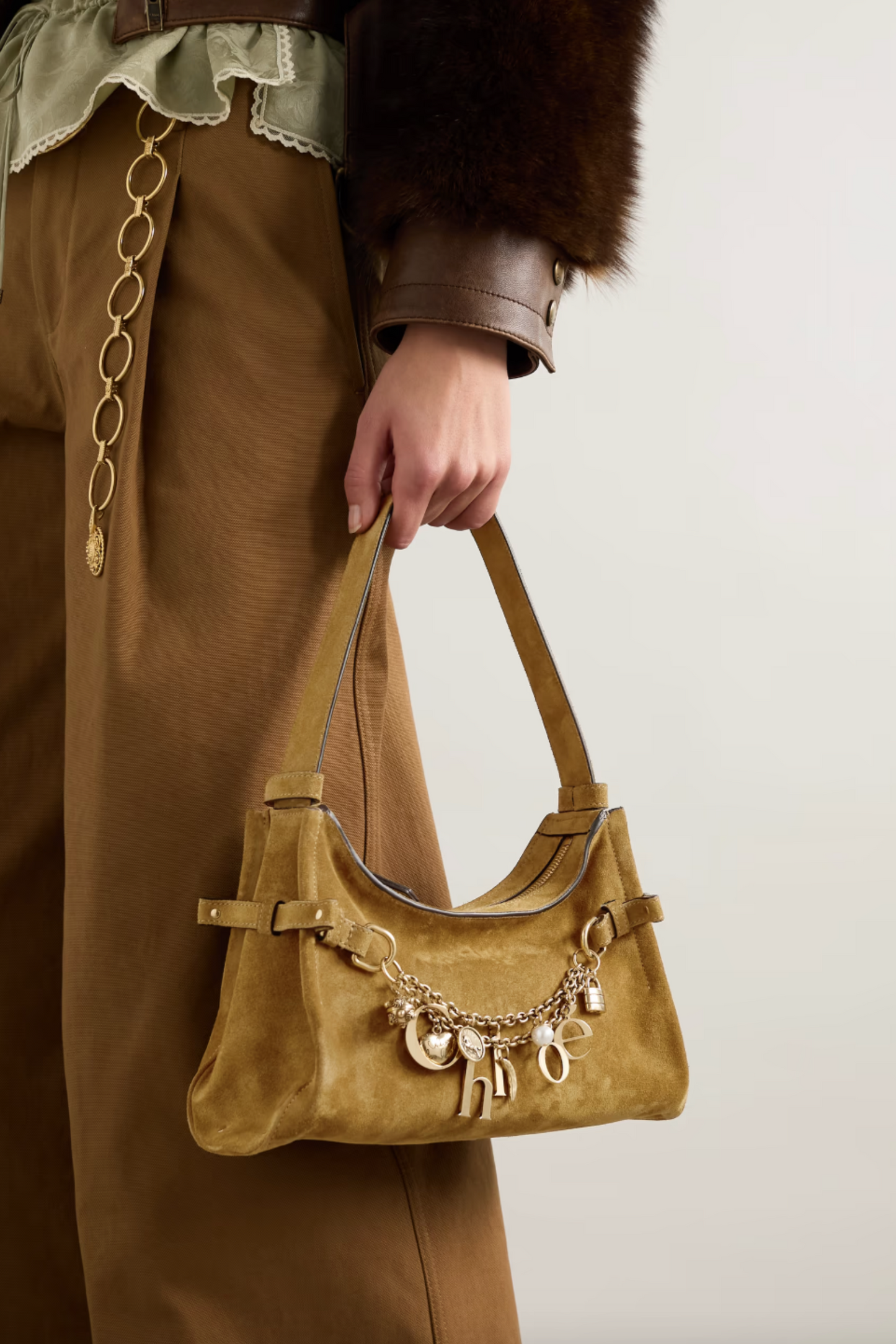 Embellished Suede Shoulder Bag