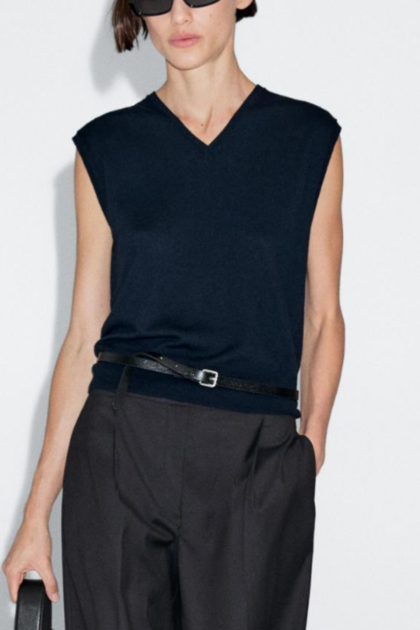 Cropped Wool Blend V-neck Waistcoat