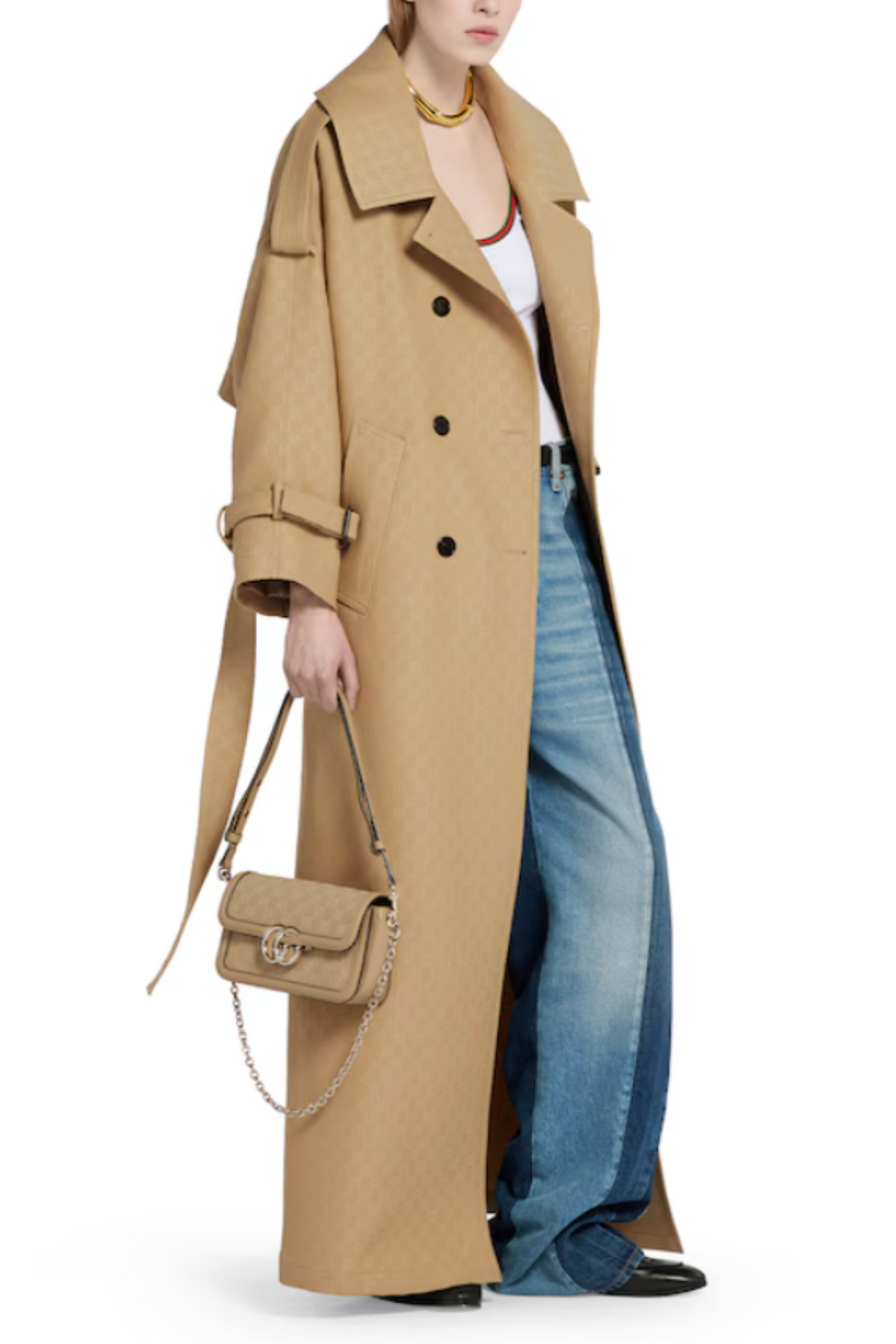 GG Crêpe Silk Wool Double-breasted Coat