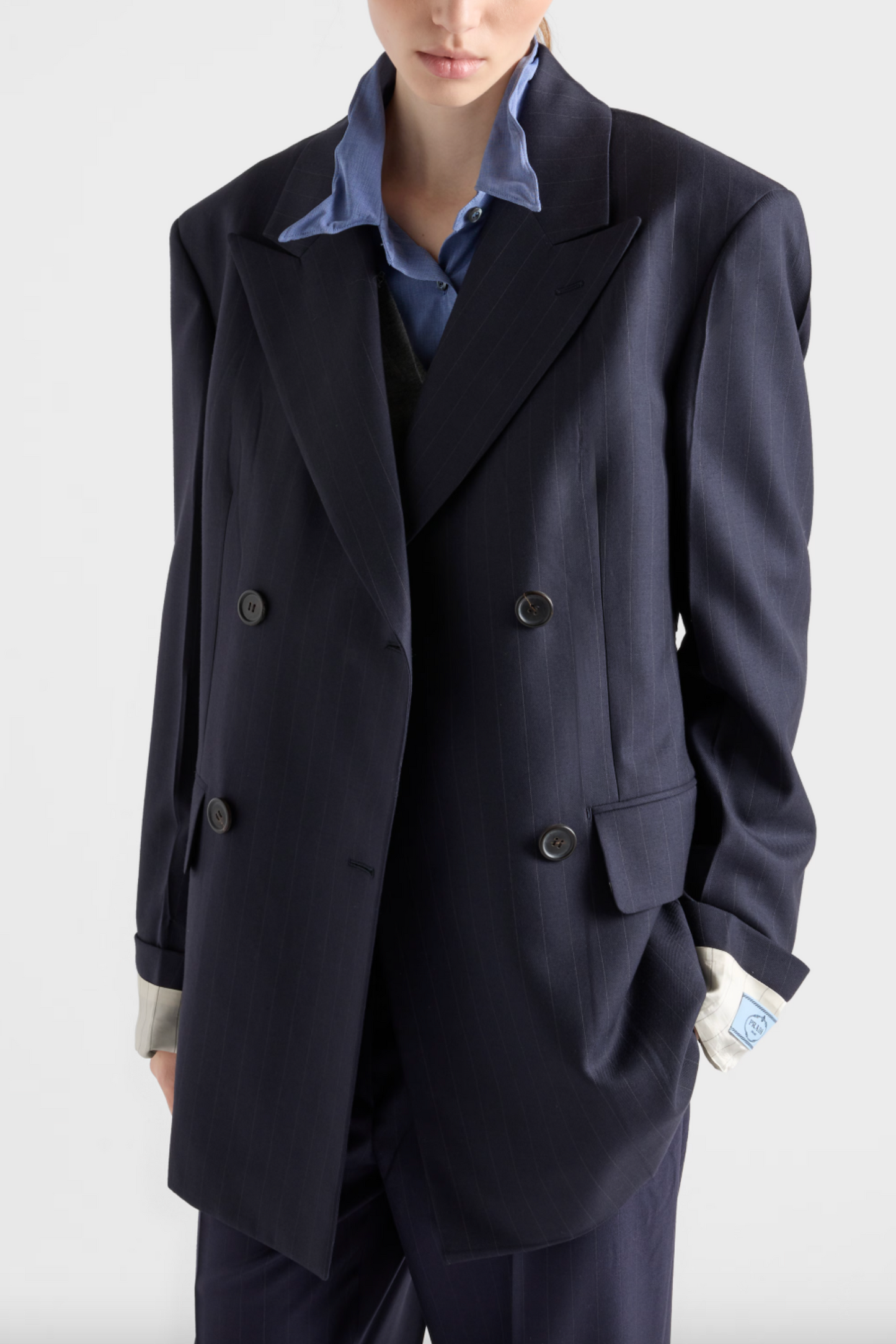 Double Breasted Pinstriped Wool Jacket