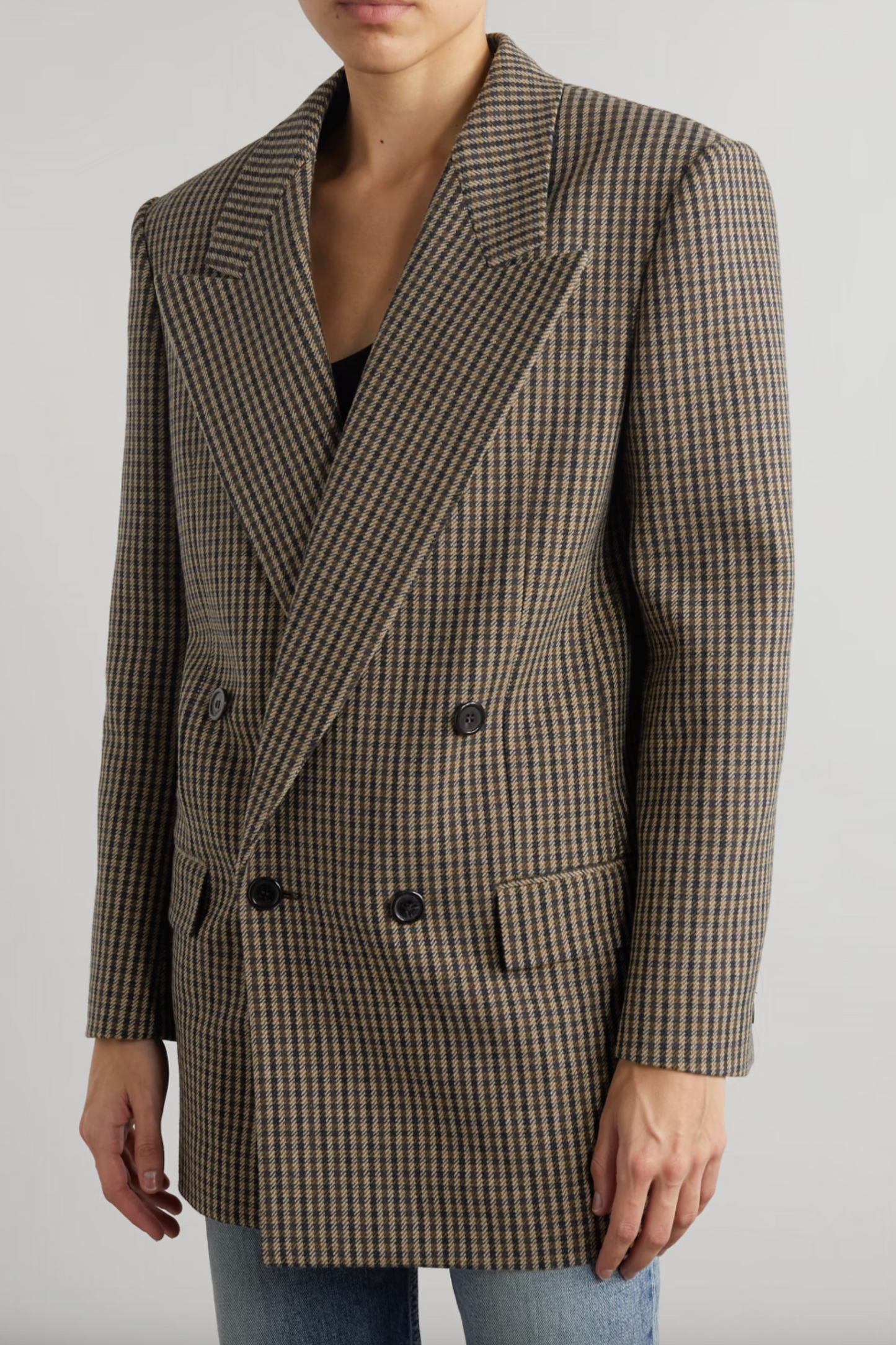 Double-breasted Checked Wool-blend Blazer
