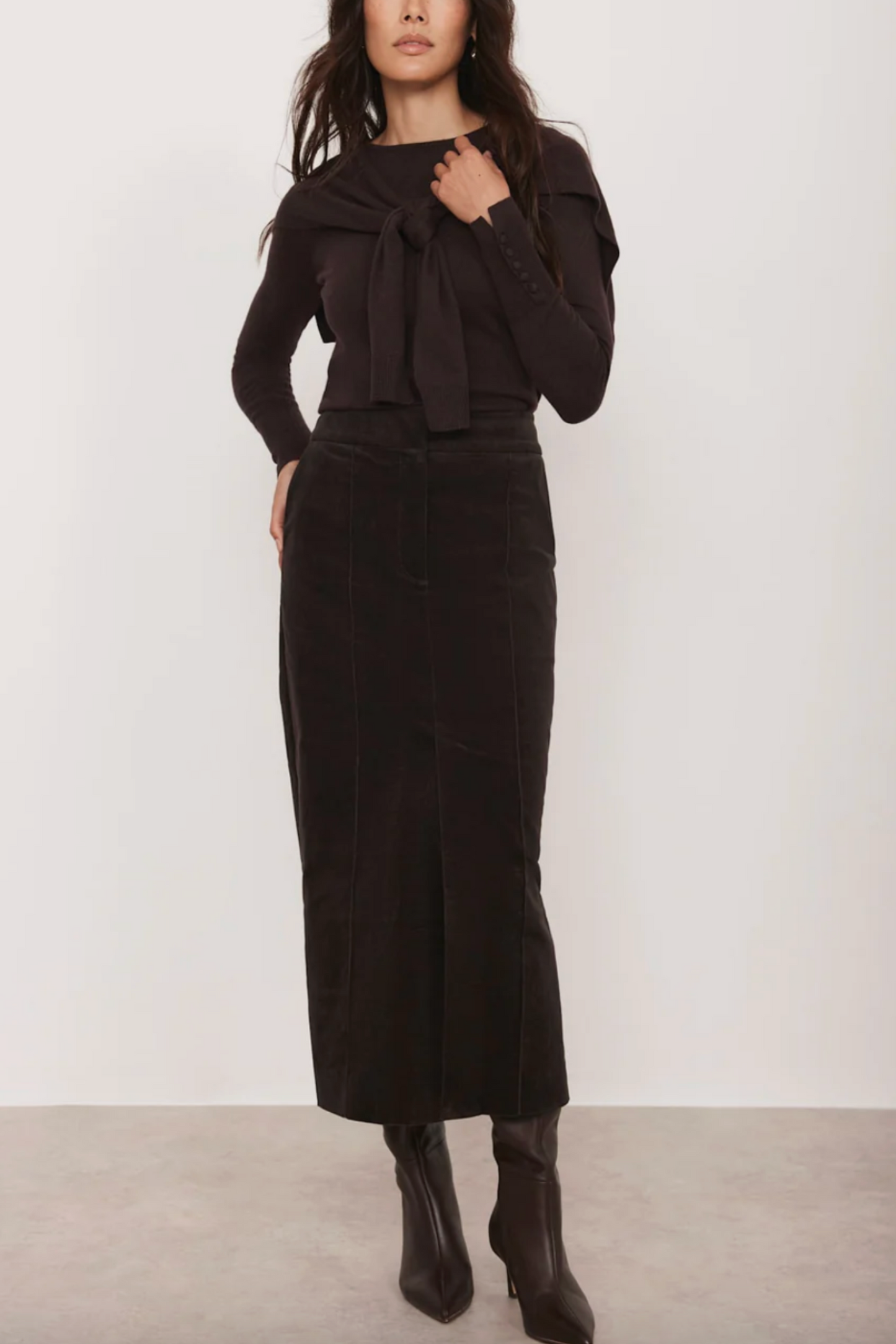Brown Corduroy Midi Skirt