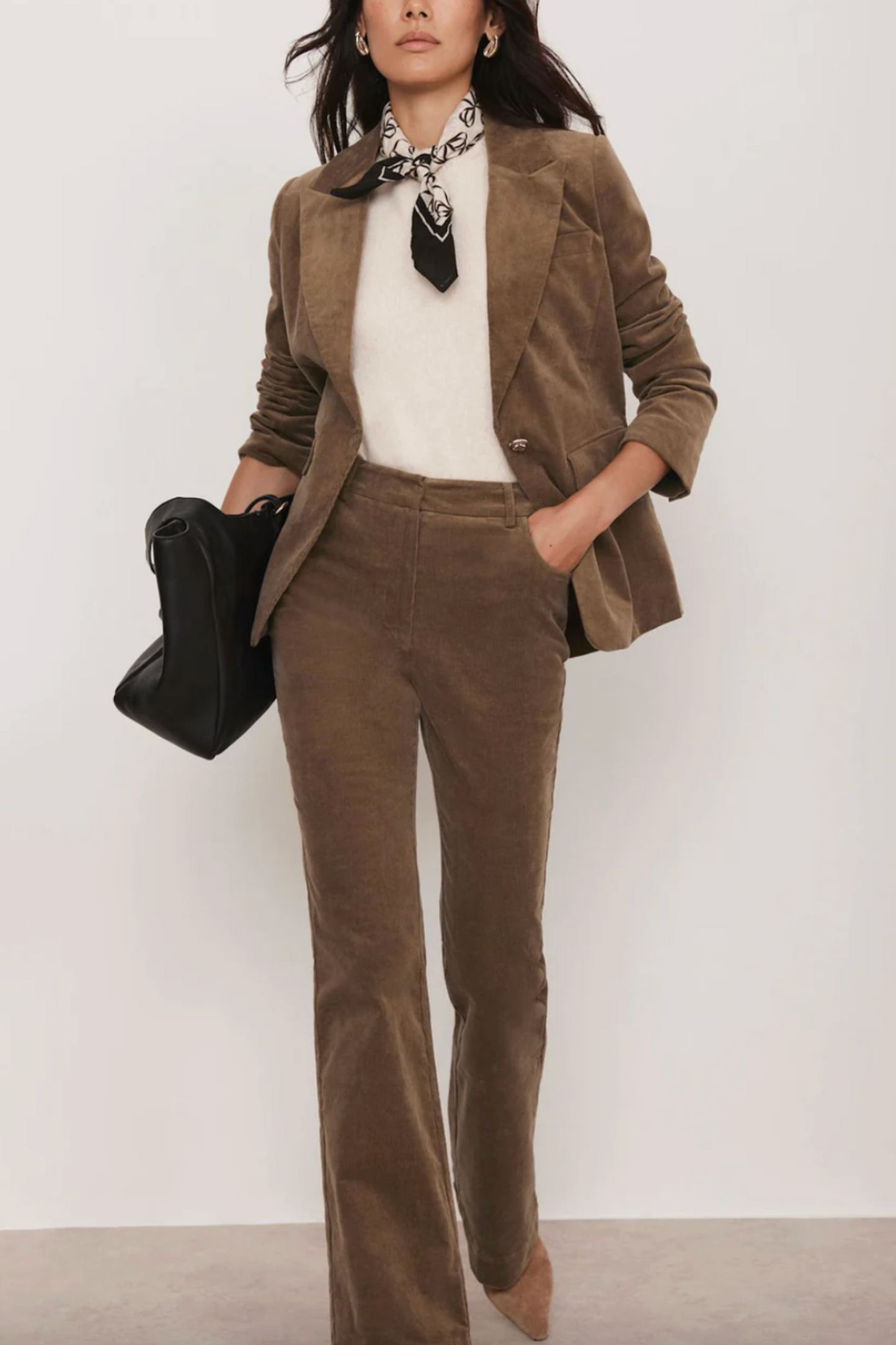 Brown Corduroy Blazer and Flared Trousers