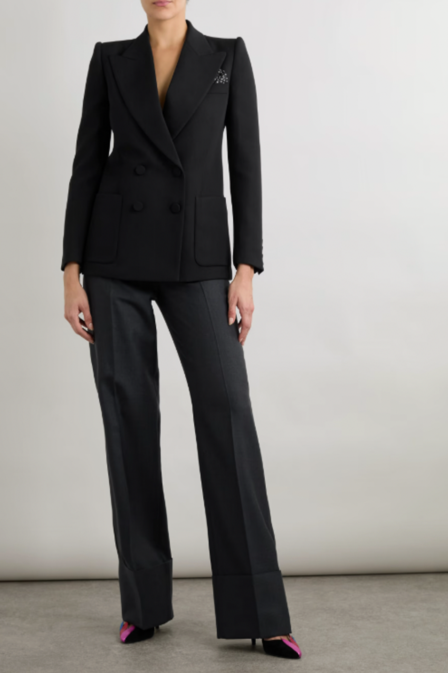 Double-breasted Grain De Poudre Wool Blazer