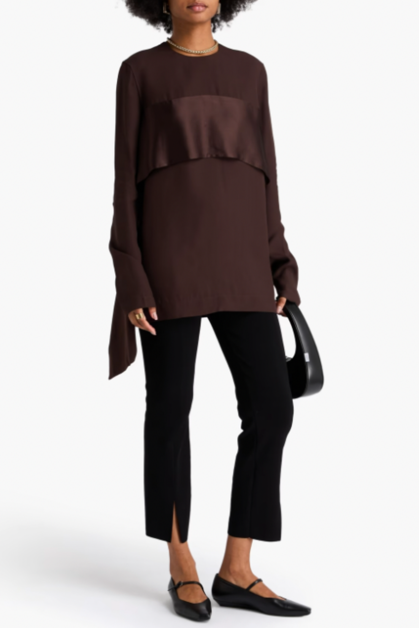 Satin-Paneled Crepe Top