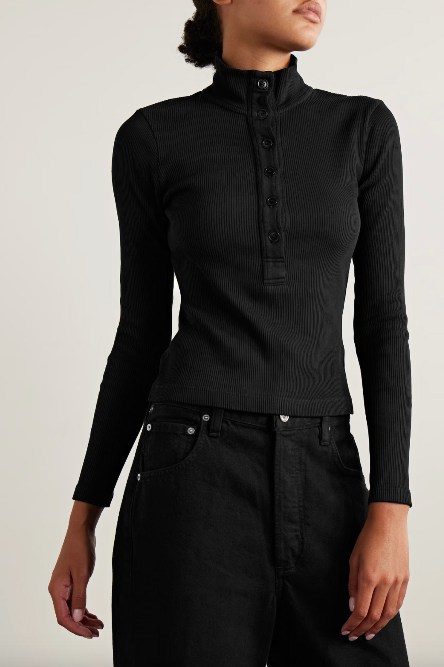 Sheena Ribbed Stretch-cotton and Lyocell-blend Henley Top