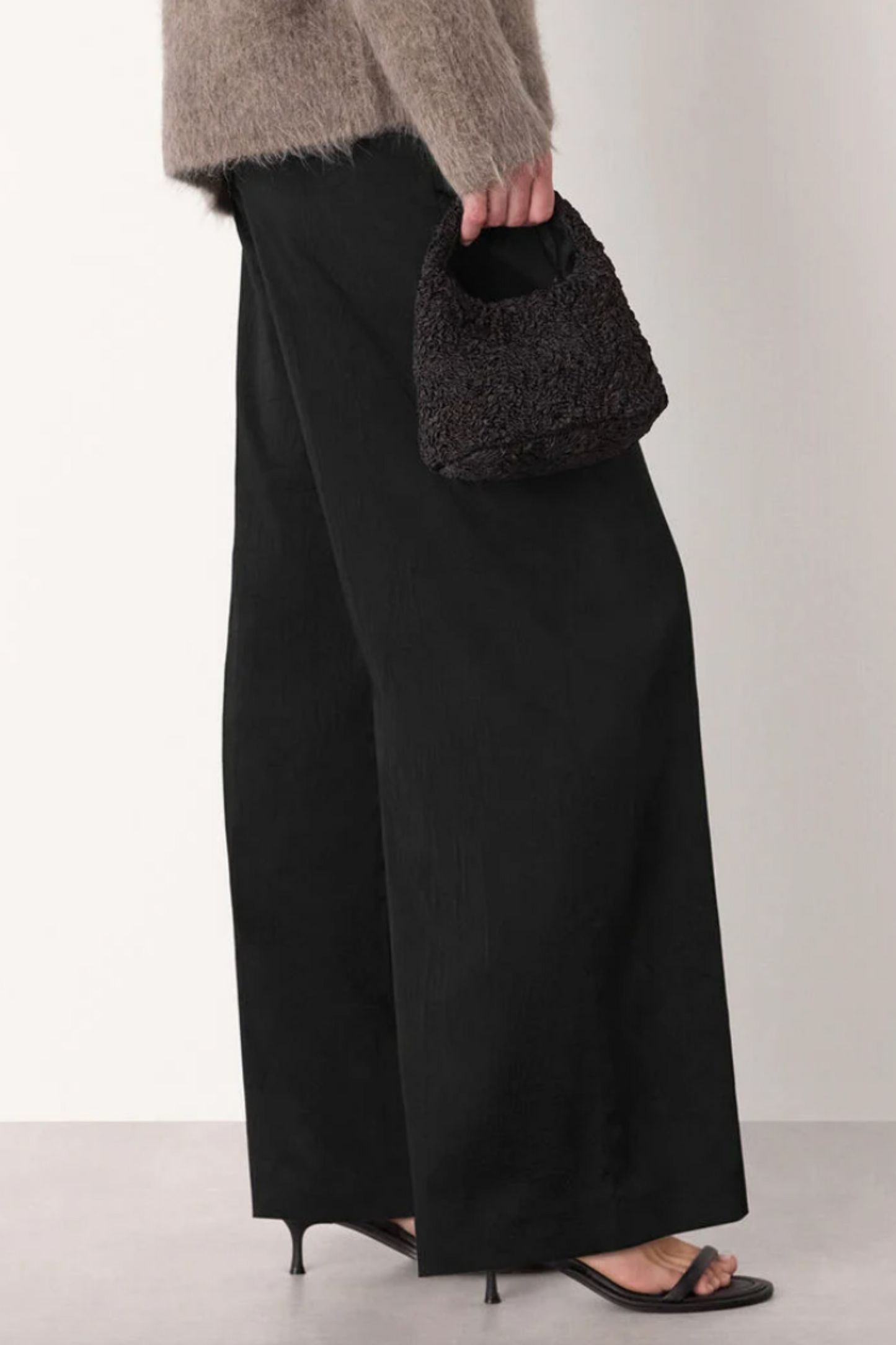 Black Textured Satin Pintuck Trouser