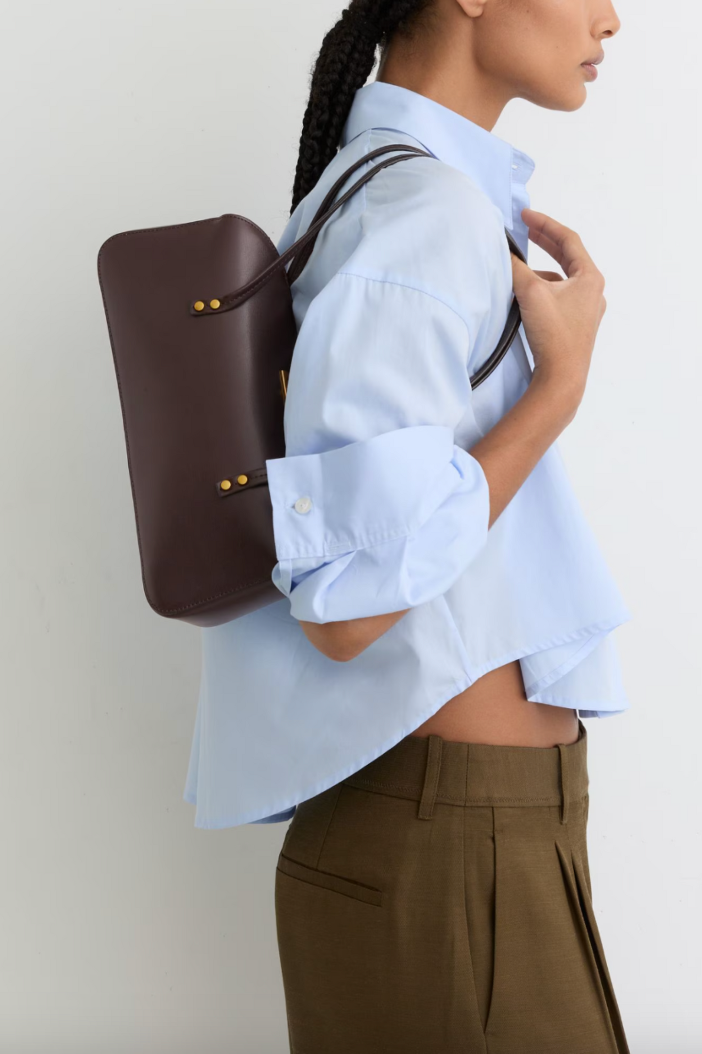 Devora Leather Bowling Shoulder Bag in Chocolate