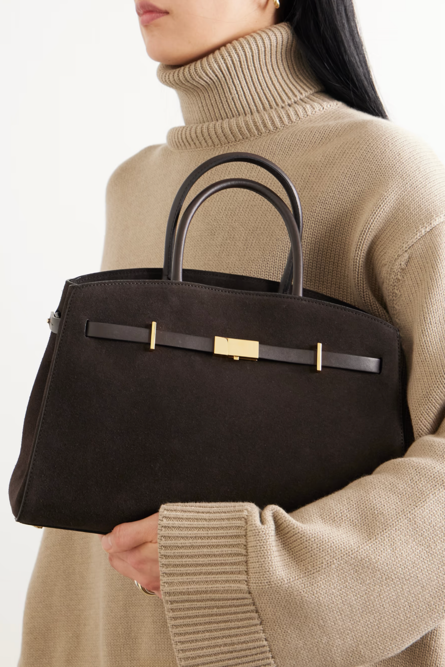 The Midi Hudson Leather-trimmed Suede Tote