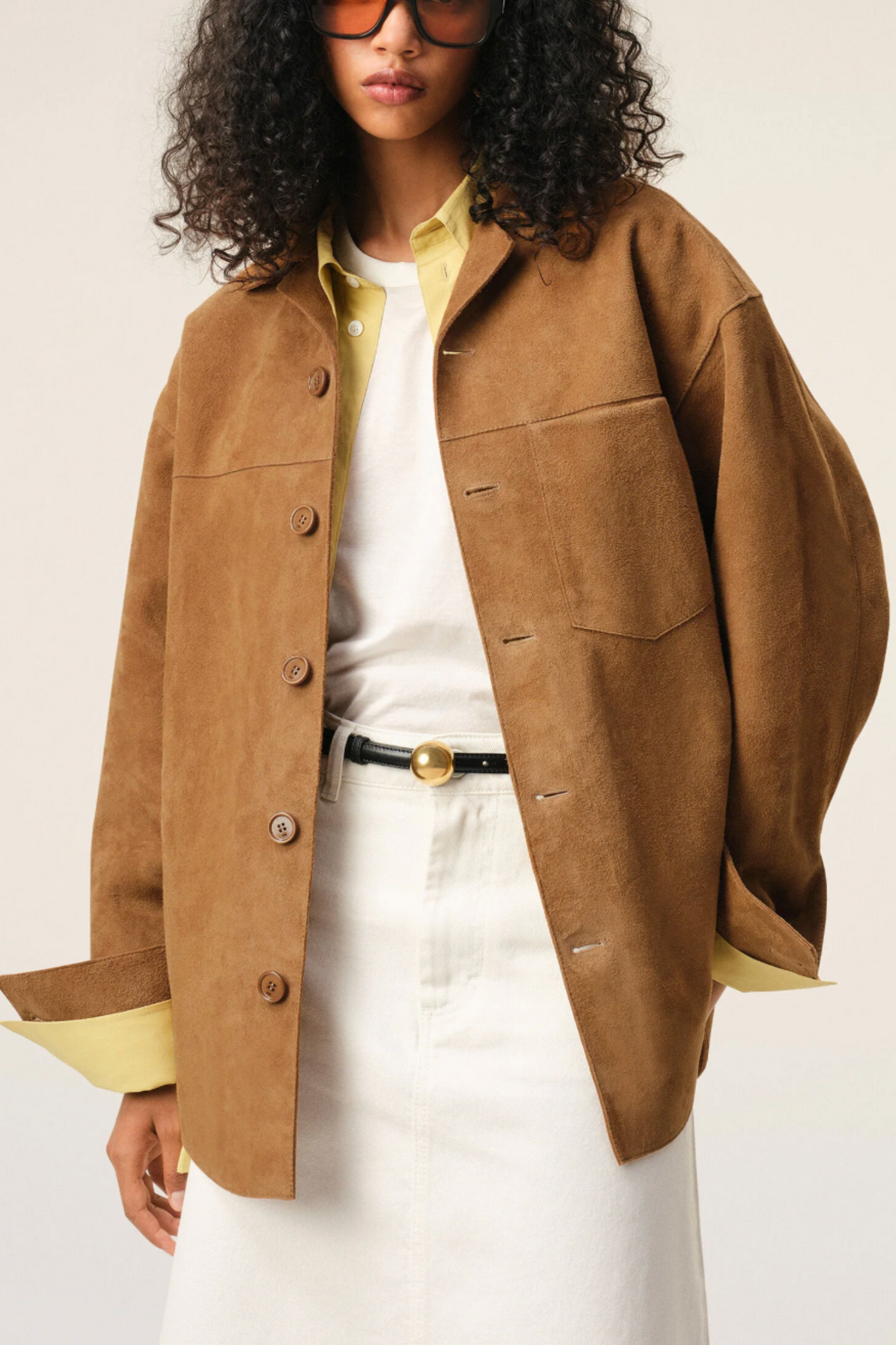 Brown Goat Leather Buttoned Overshirt