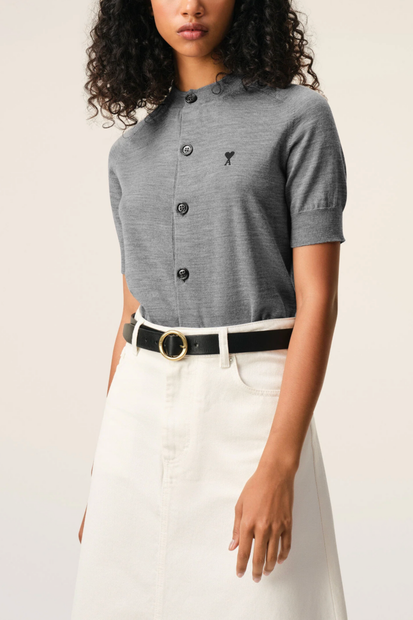 Grey Wool Short Sleeves Cardigan