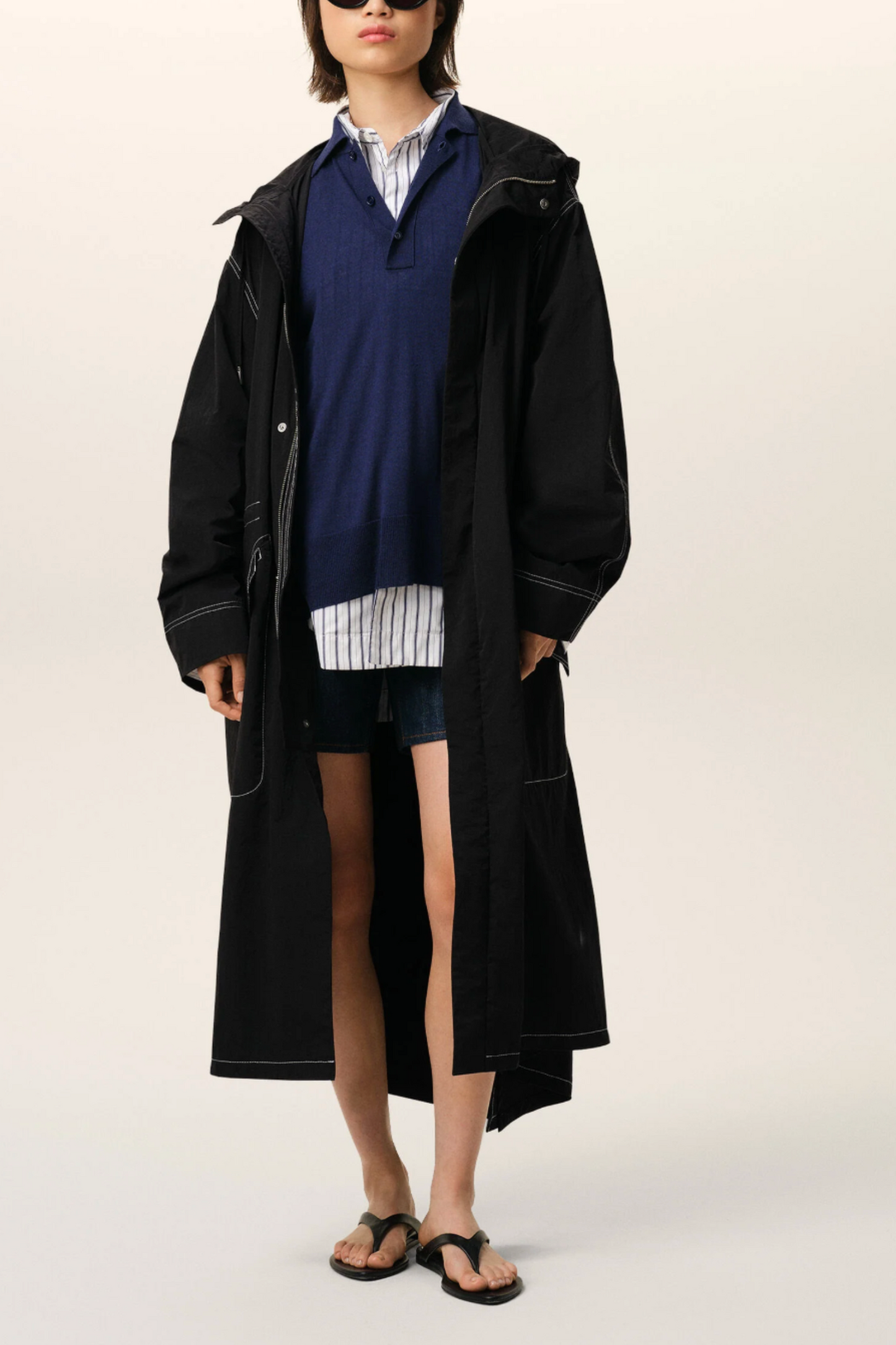 Black Nylon Long Parka