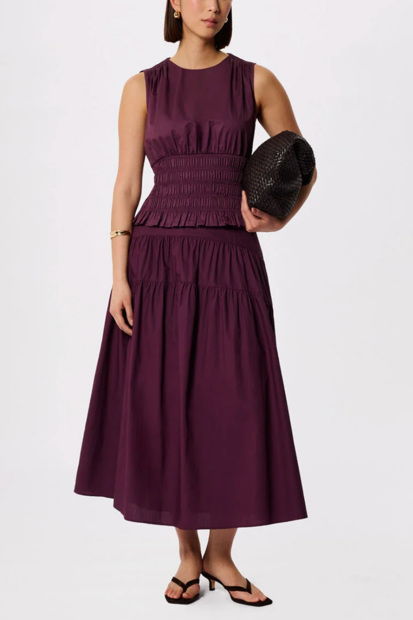 Plum Cotton Shirred Tank and Tier Hem Cotton Skirt