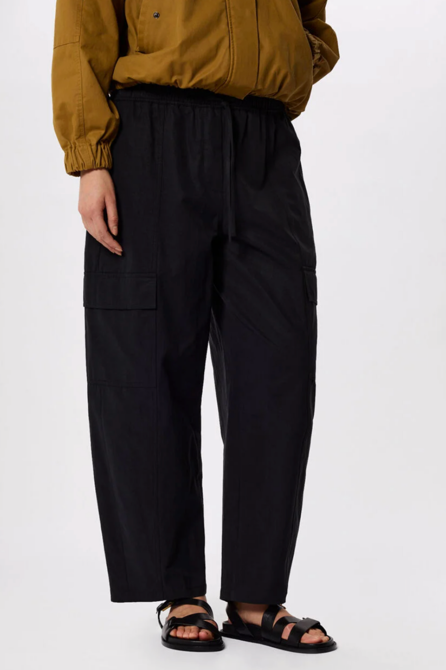 Washed Black Utility Cotton Barrel Trouser
