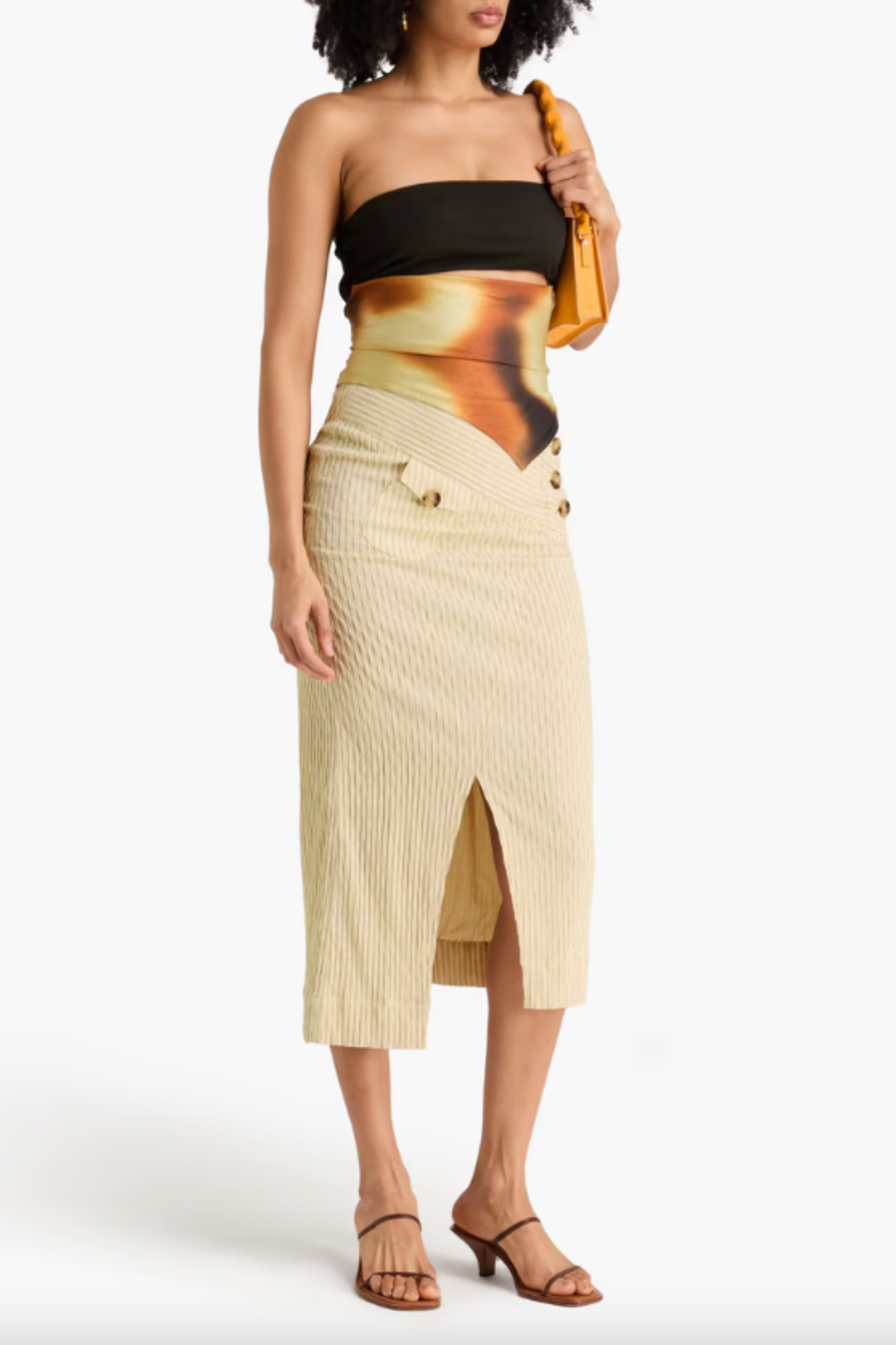 Striped Cotton-Blend Jacquard Midi Skirt