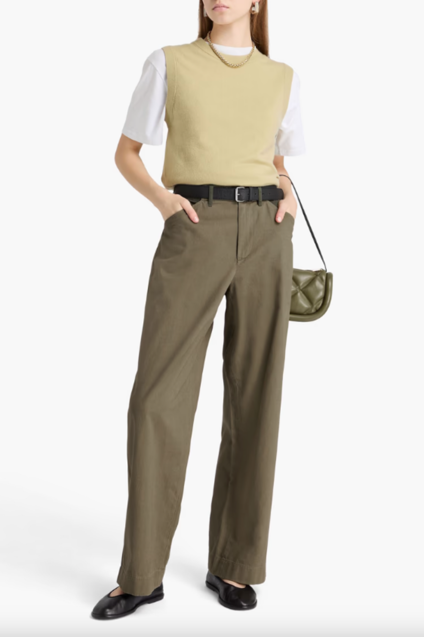 Banks Two-Tone Cotton-Twill Wide-Leg Pants