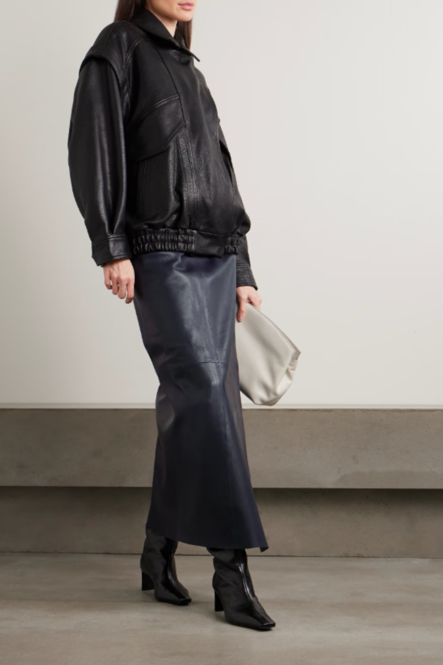Paneled Leather Maxi Wrap Skirt