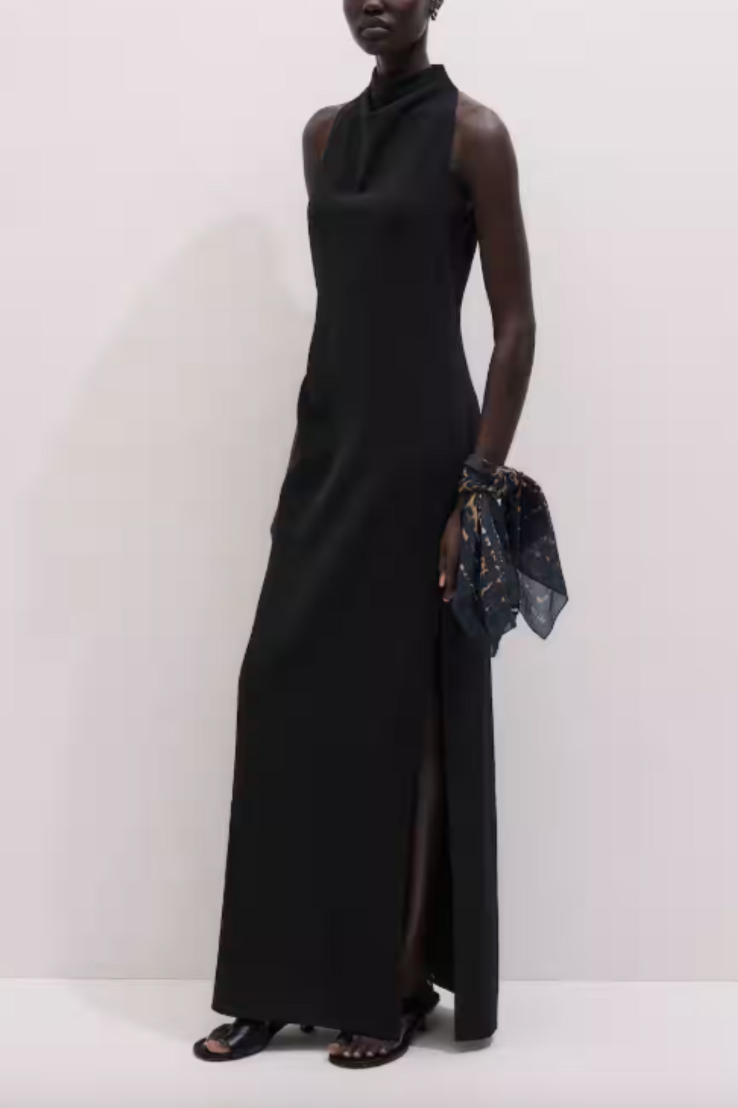 Fluid Crepe Draped Full-Length Dress