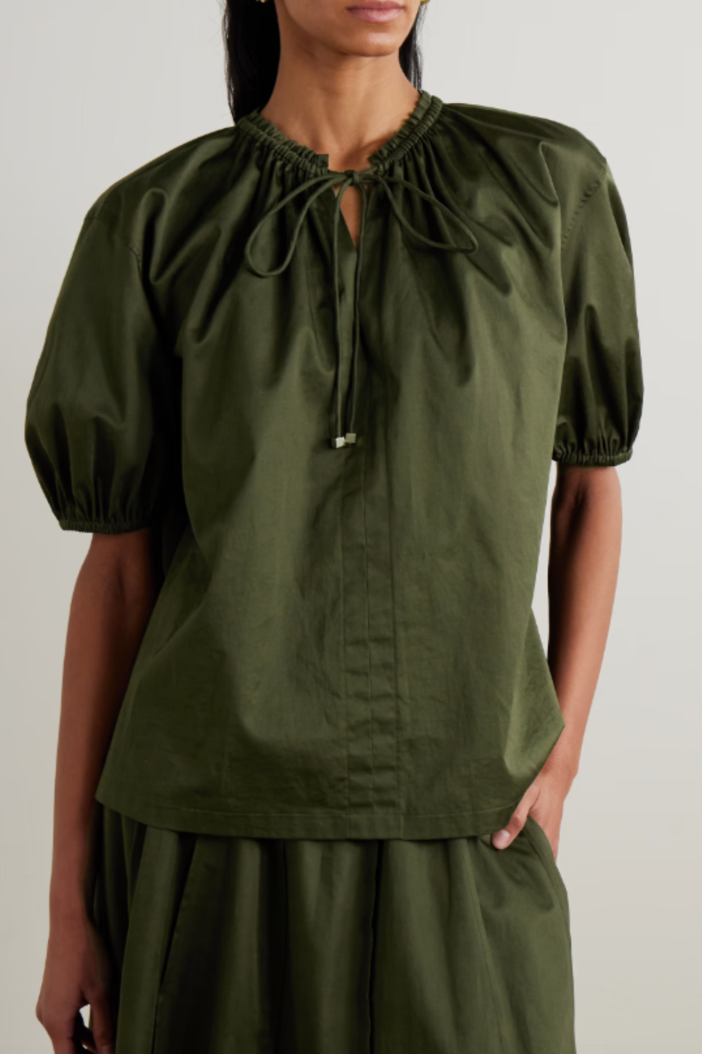 Nador Tie-Detailed Gathered Cotton-Sateen blouse