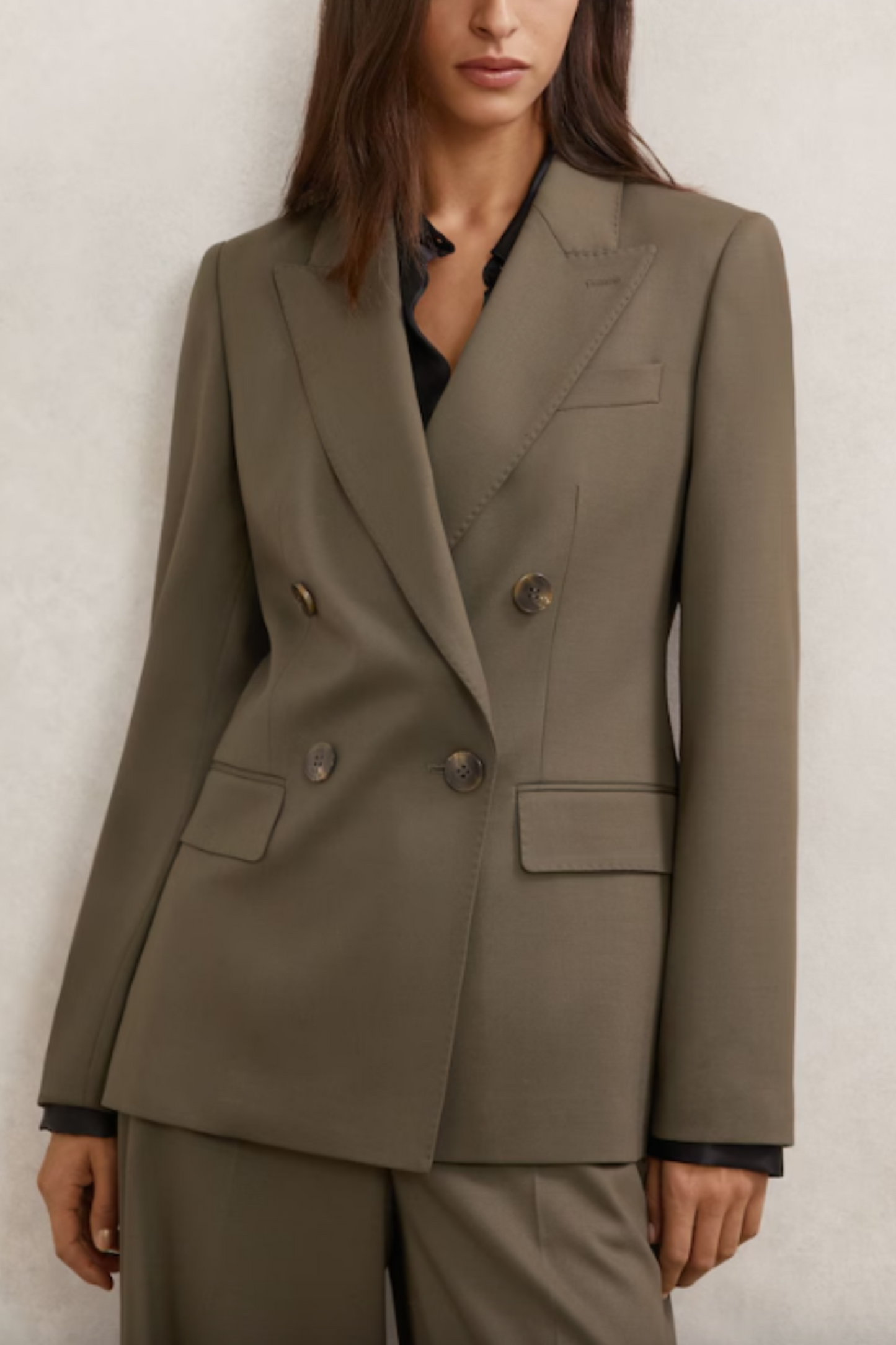 Wool-Blend Double-Breasted Suit Blazer