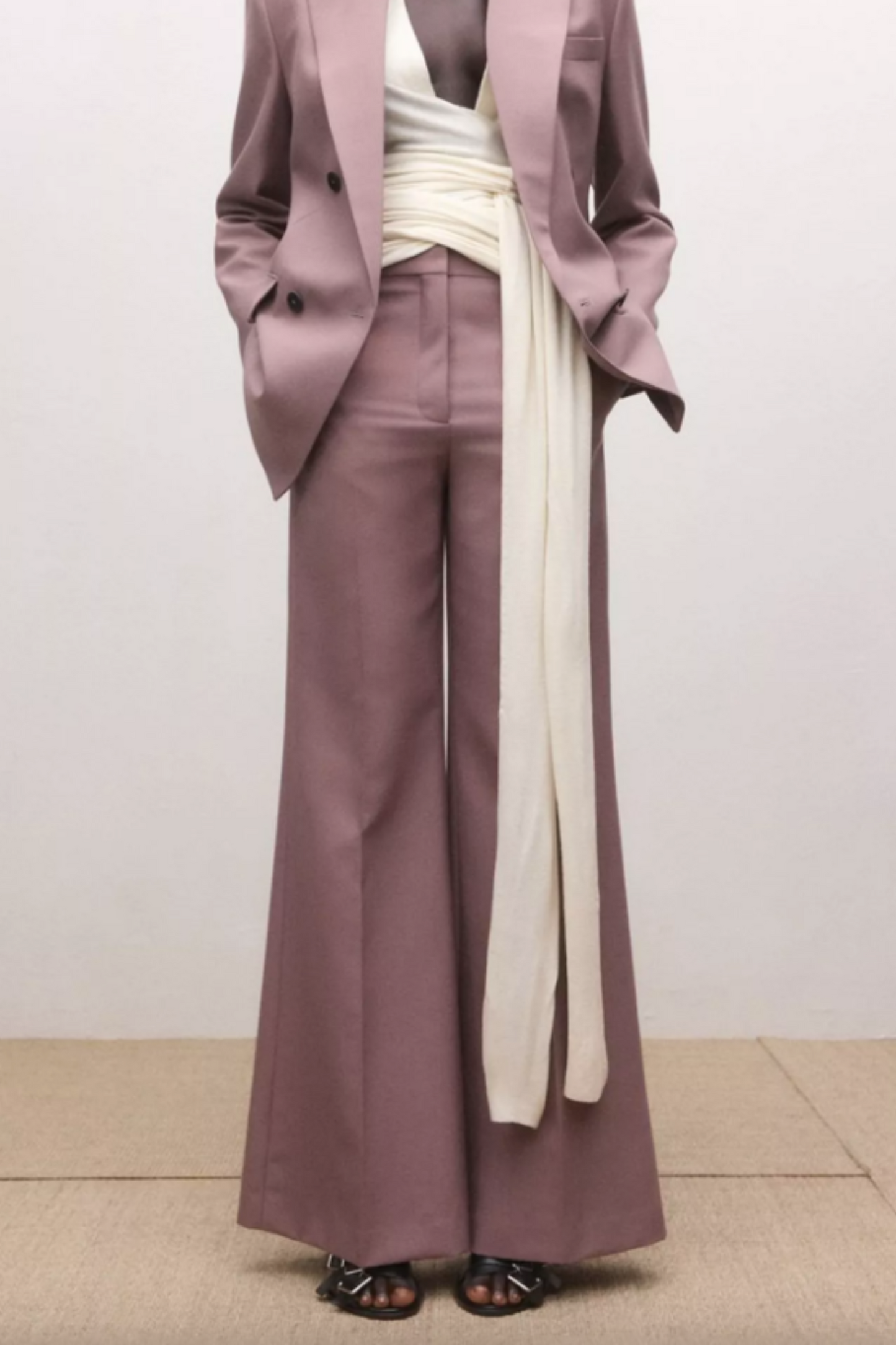 High Rise Wool Blend Wide Leg Trousers