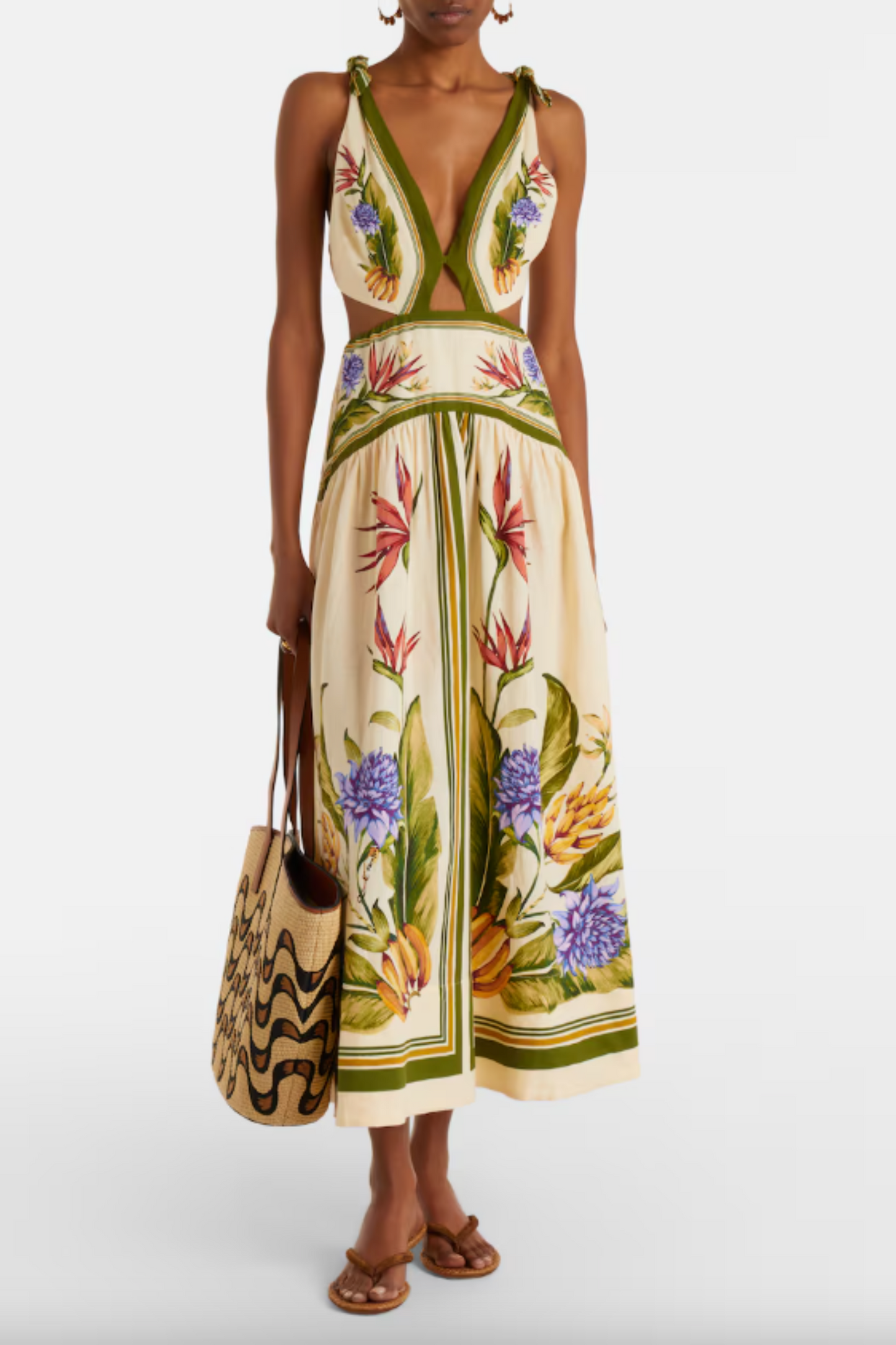 Floral Cutout Linen-Blend Maxi Dress