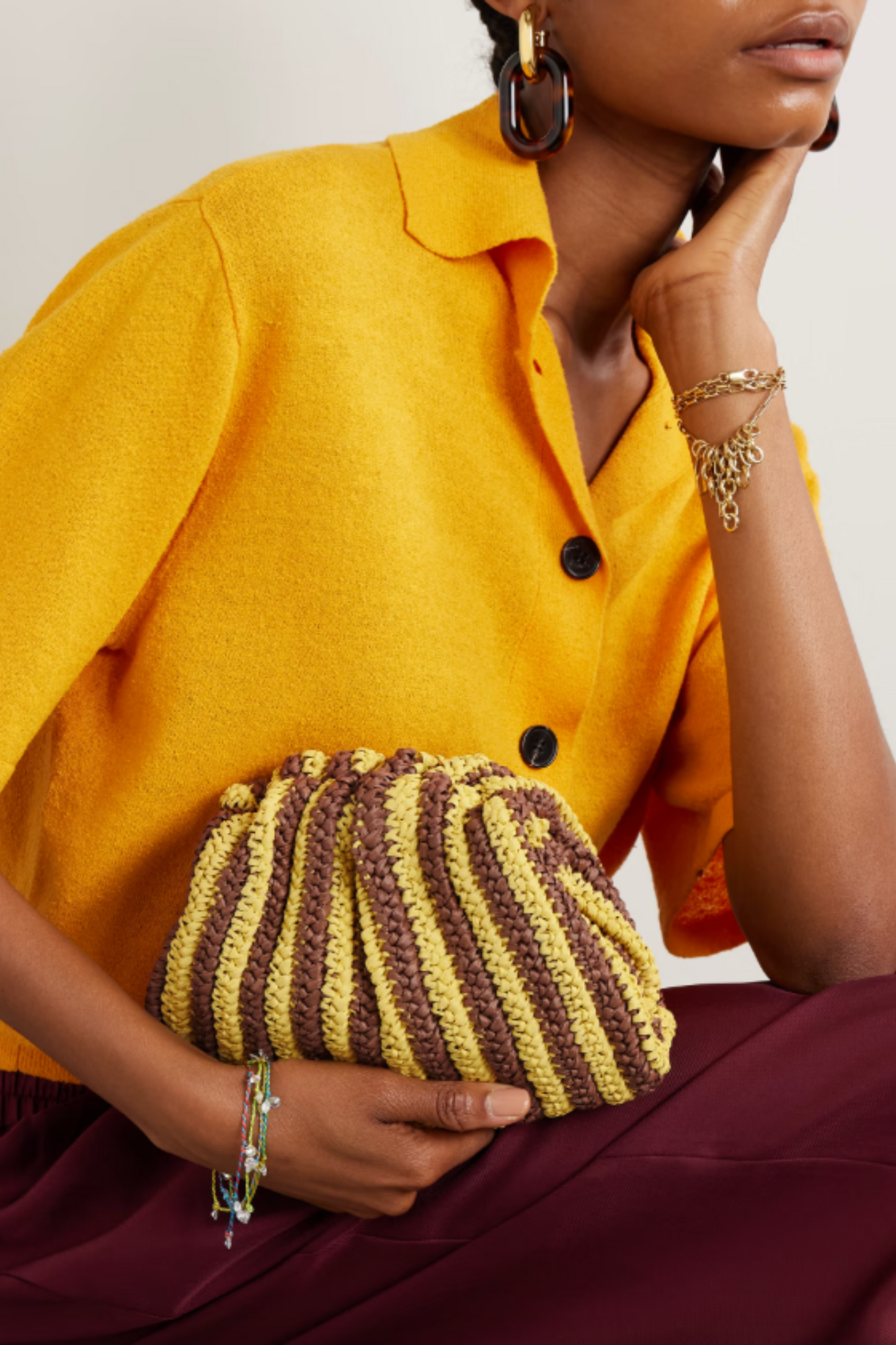 Bailey Striped Crocheted Raffia Clutch