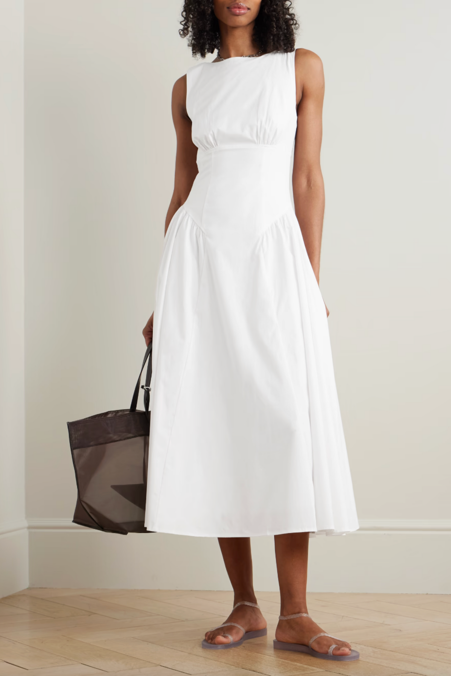 Gwen Paneled Pleated Cotton-blend Poplin Midi Dress