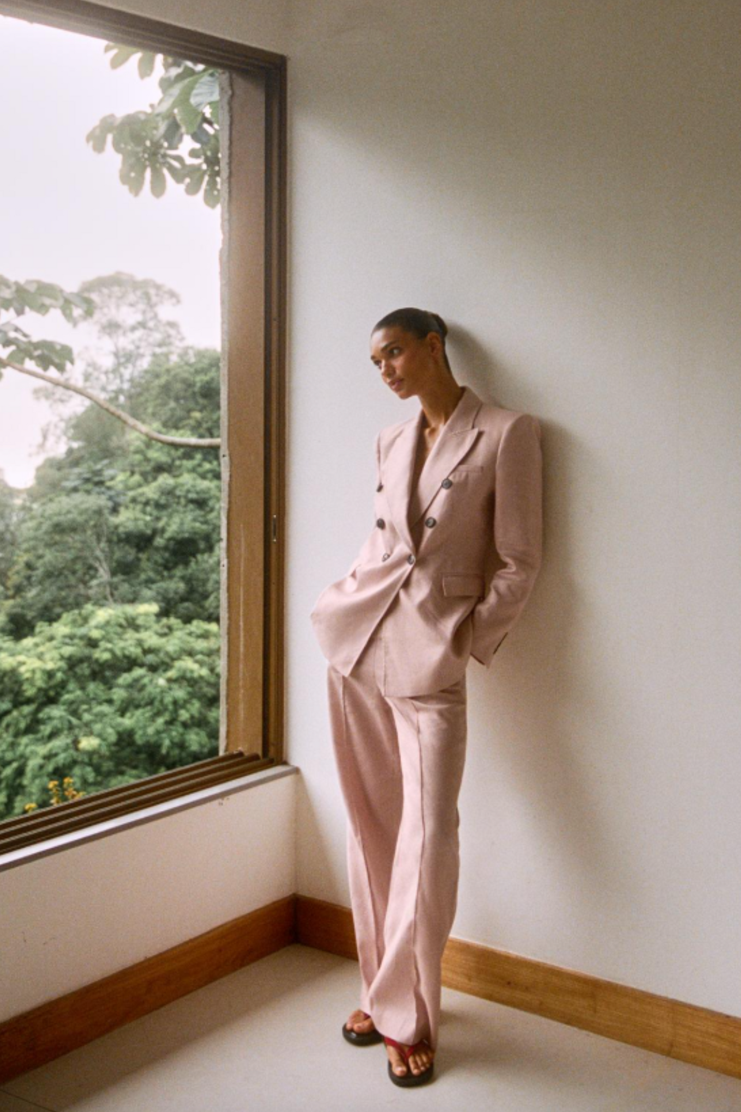 Linen Double-Breasted Blazer and Straight Trousers