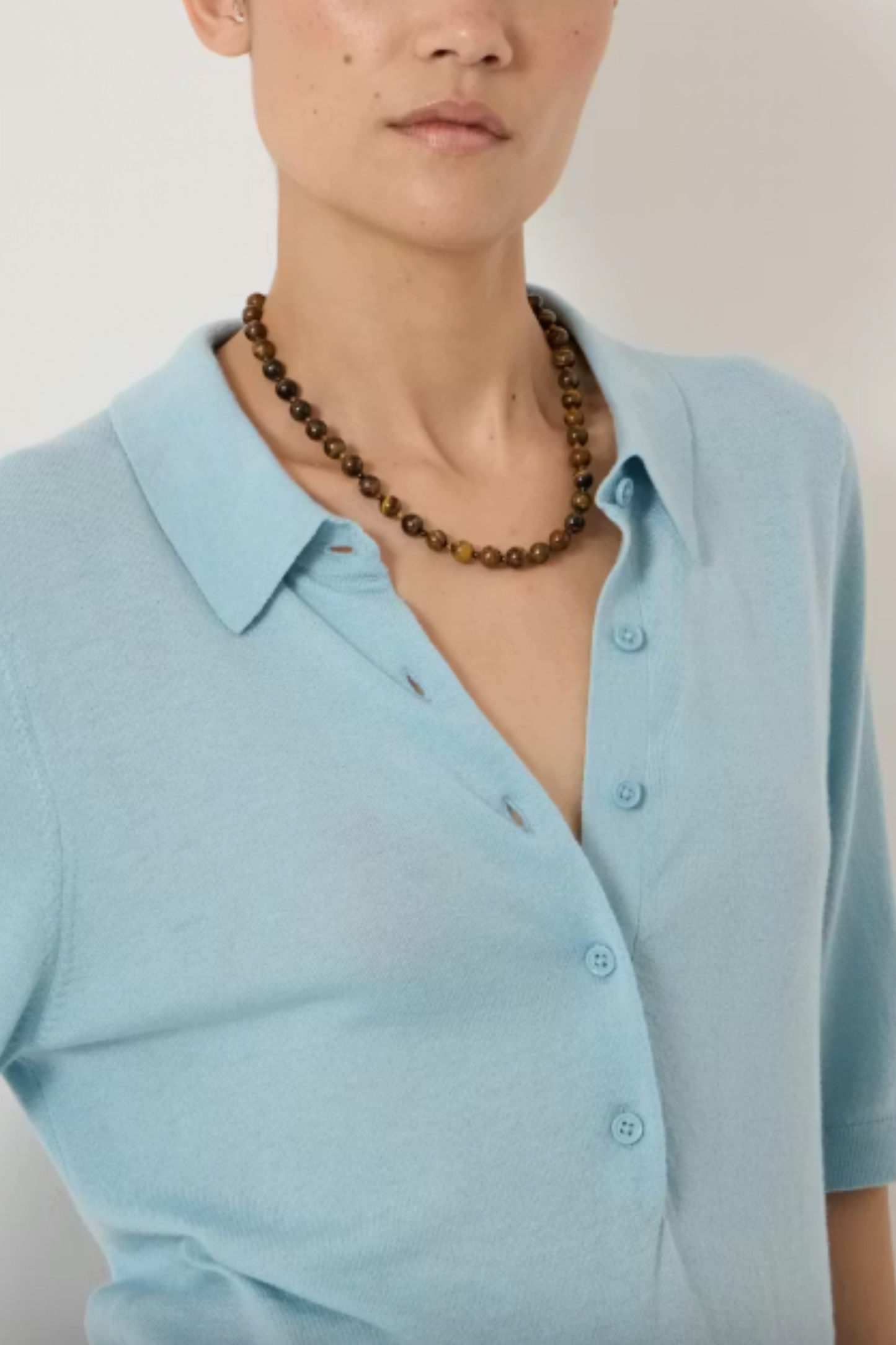 Fine-knit Short-sleeve Polo Top